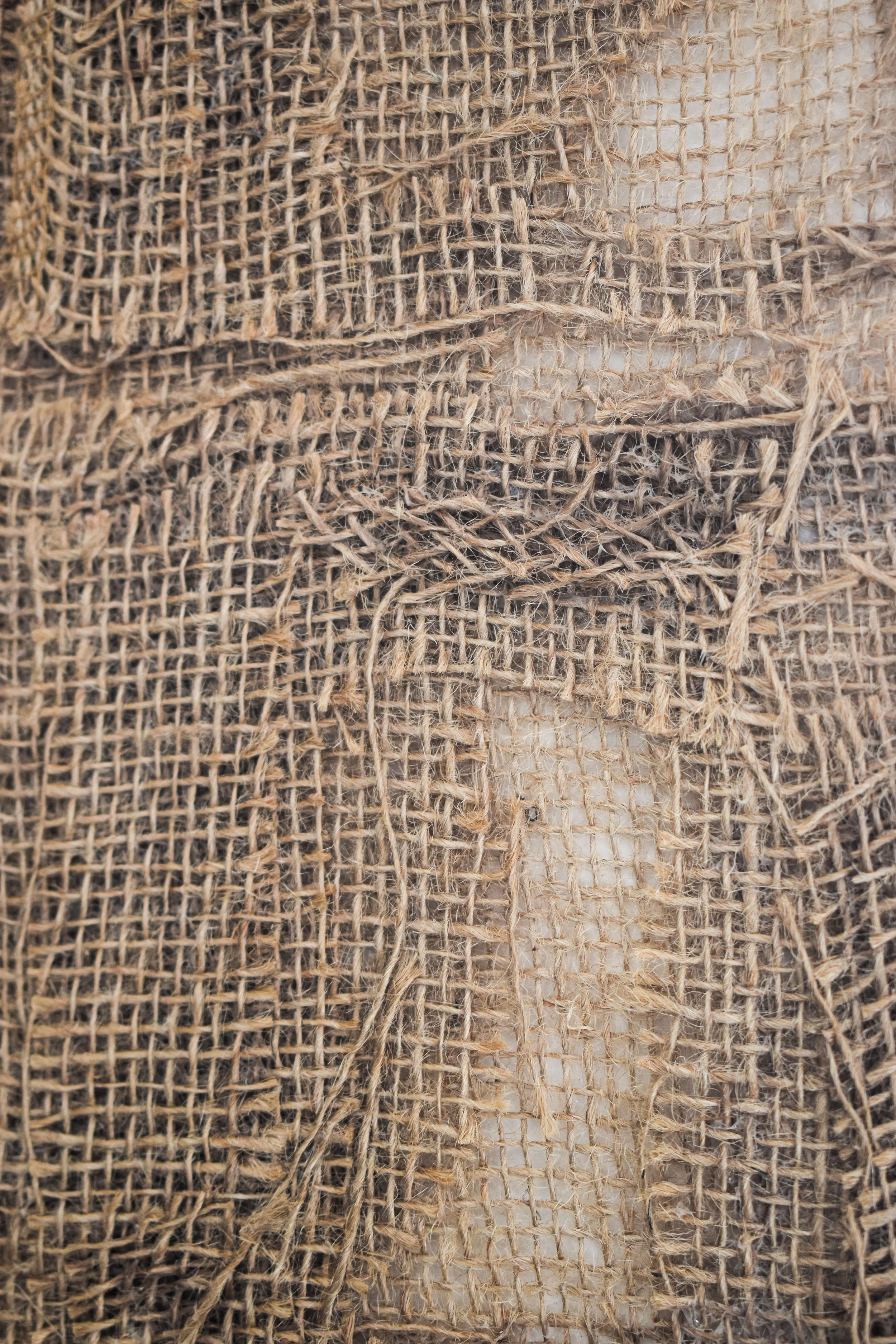 Something between #1, 2022, Burlap fabric, fabric glue, 42x35cm