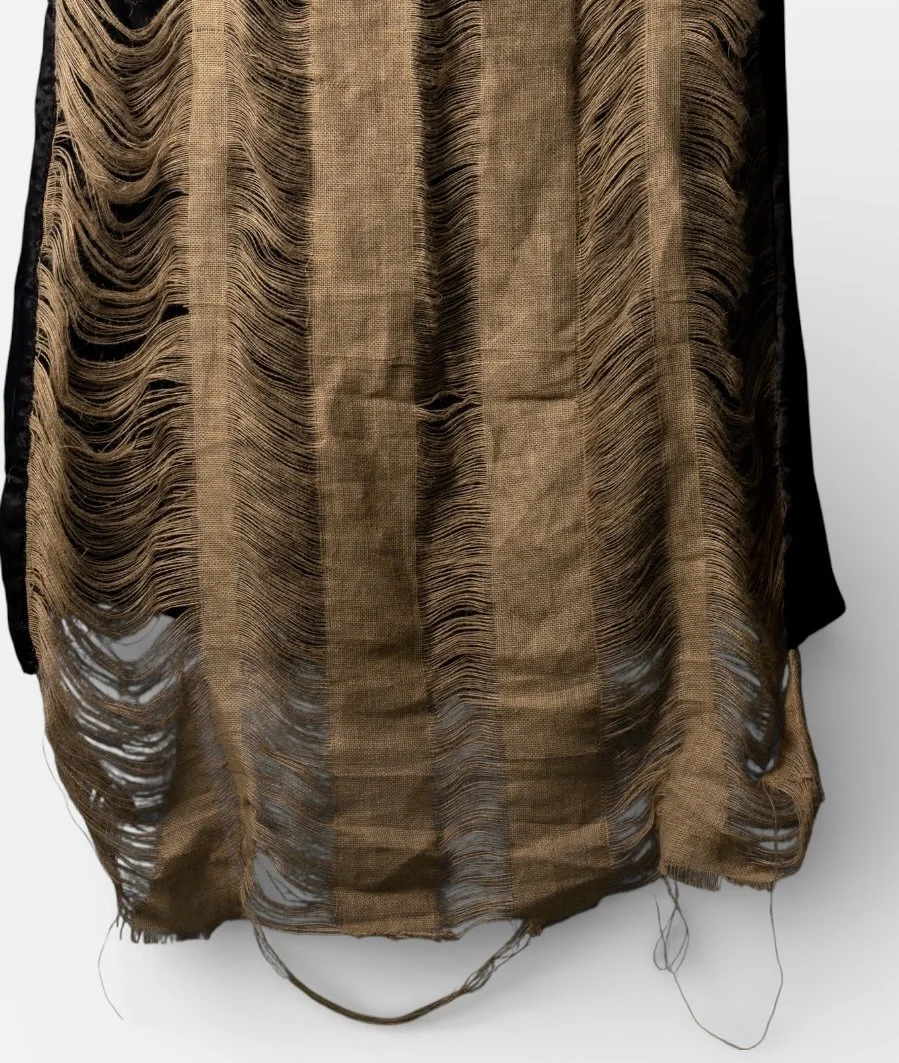 Something old, something borrowed, 2026, burlap, satin. cotton stuffing, thread, 118x122x30cm