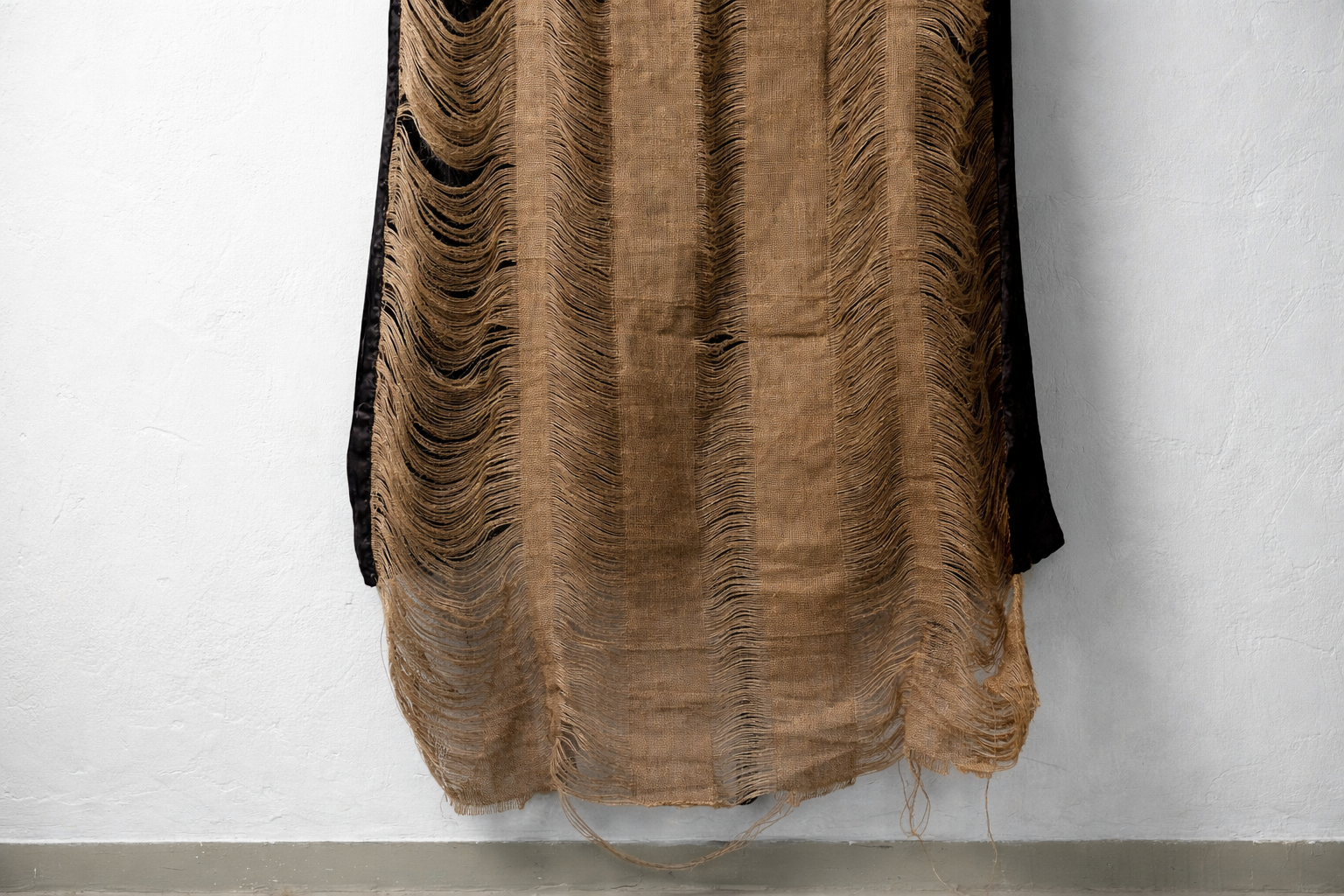 Something old, something borrowed, 2026, burlap, satin. cotton stuffing, thread, 118x122x30cm
