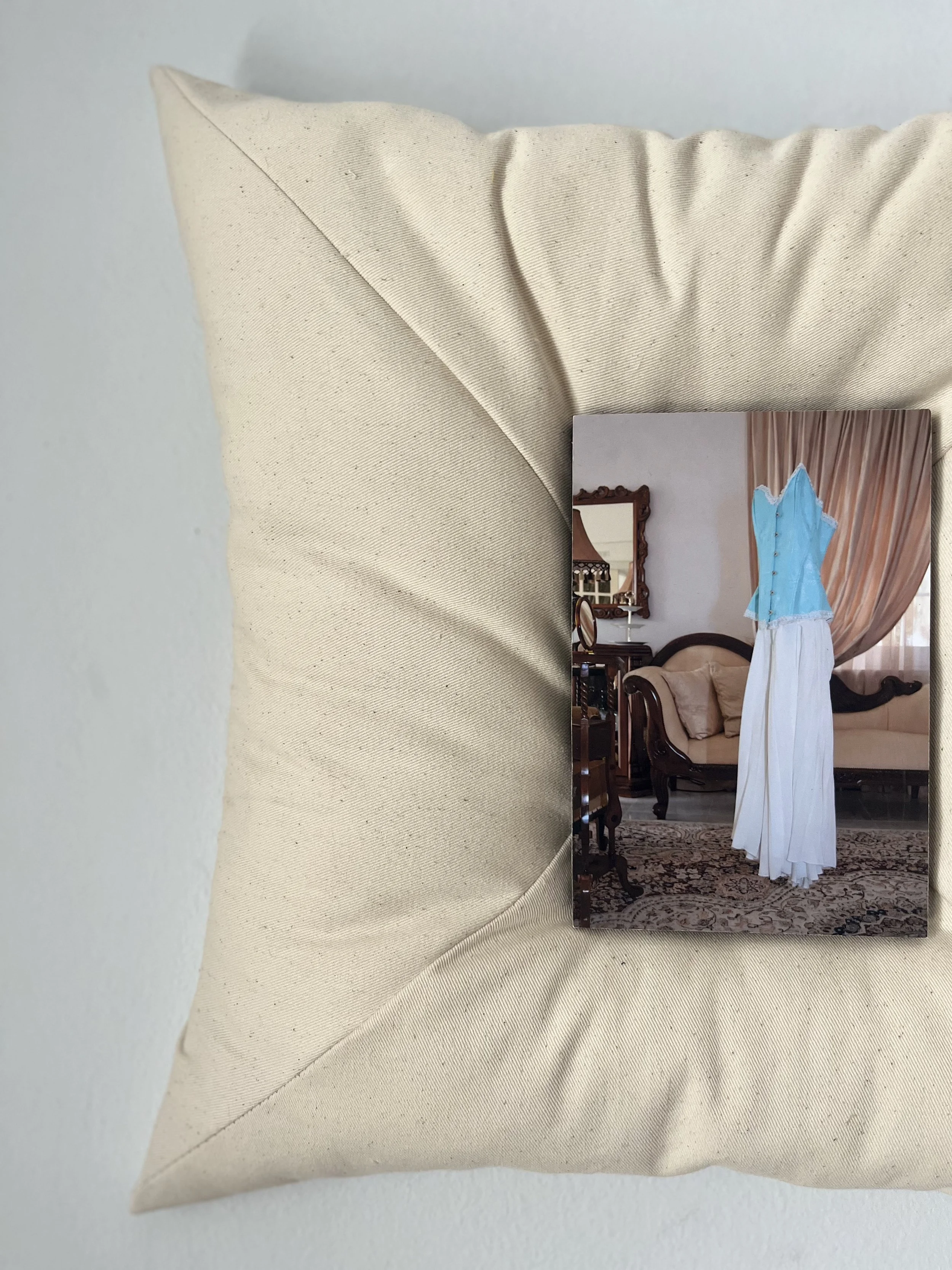 Nana,2026,wood,canvas,stuffing,thread,glue,archival photograph "Nana or whatever is left from her",41x41x4cm