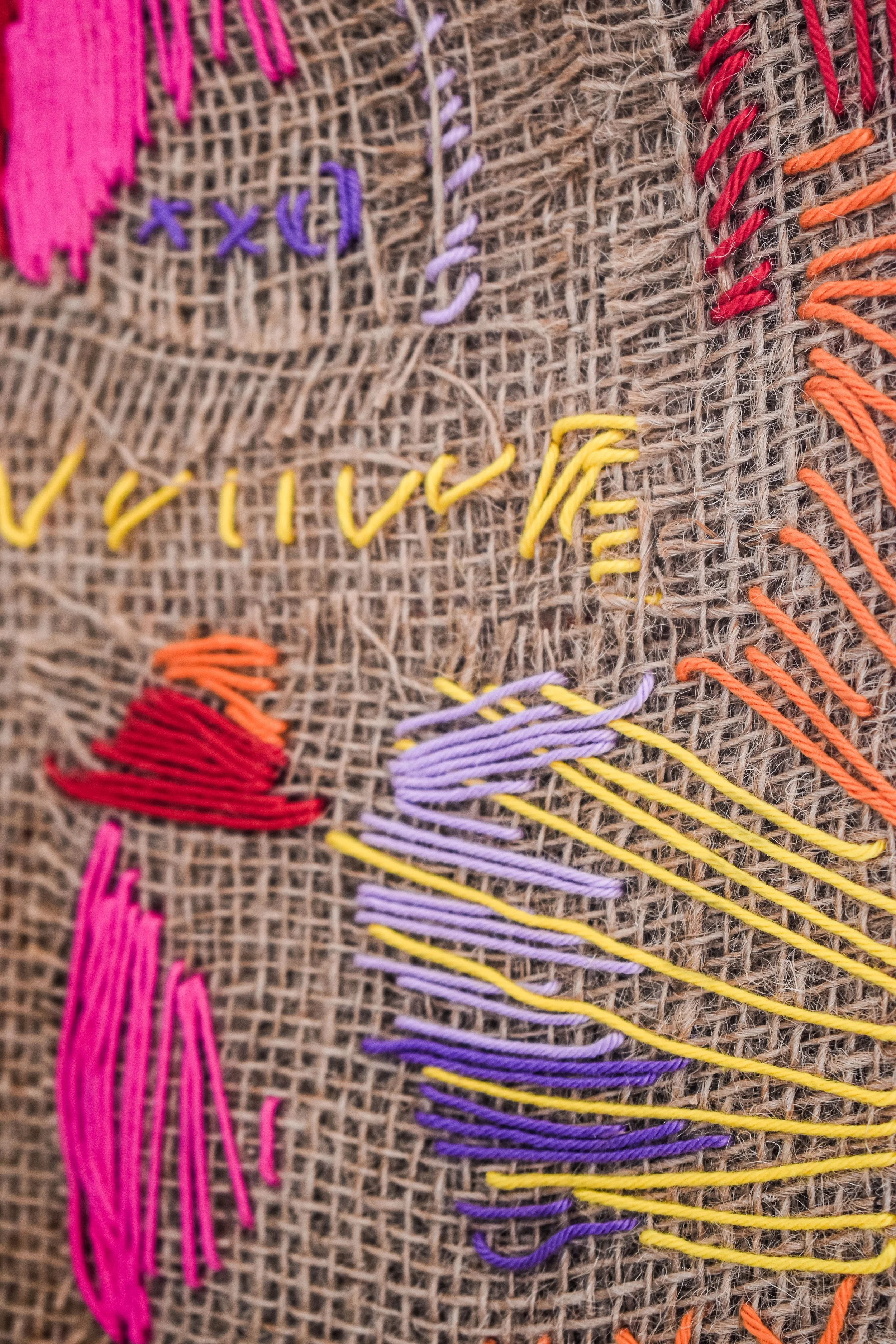 Something between #3, 2022, Burlap fabric, wool, fabric glue, 42x35cm