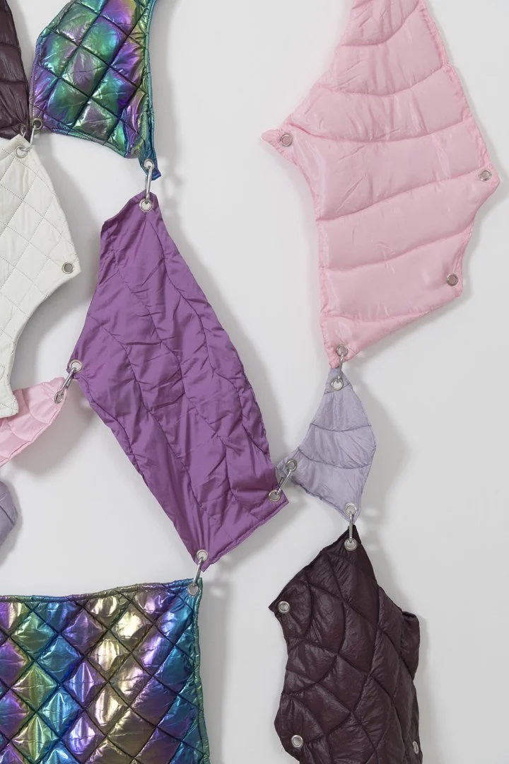 Play, 2025
various fabrics, eyelets, cotton stuffing, stainless steel, dimensions variable