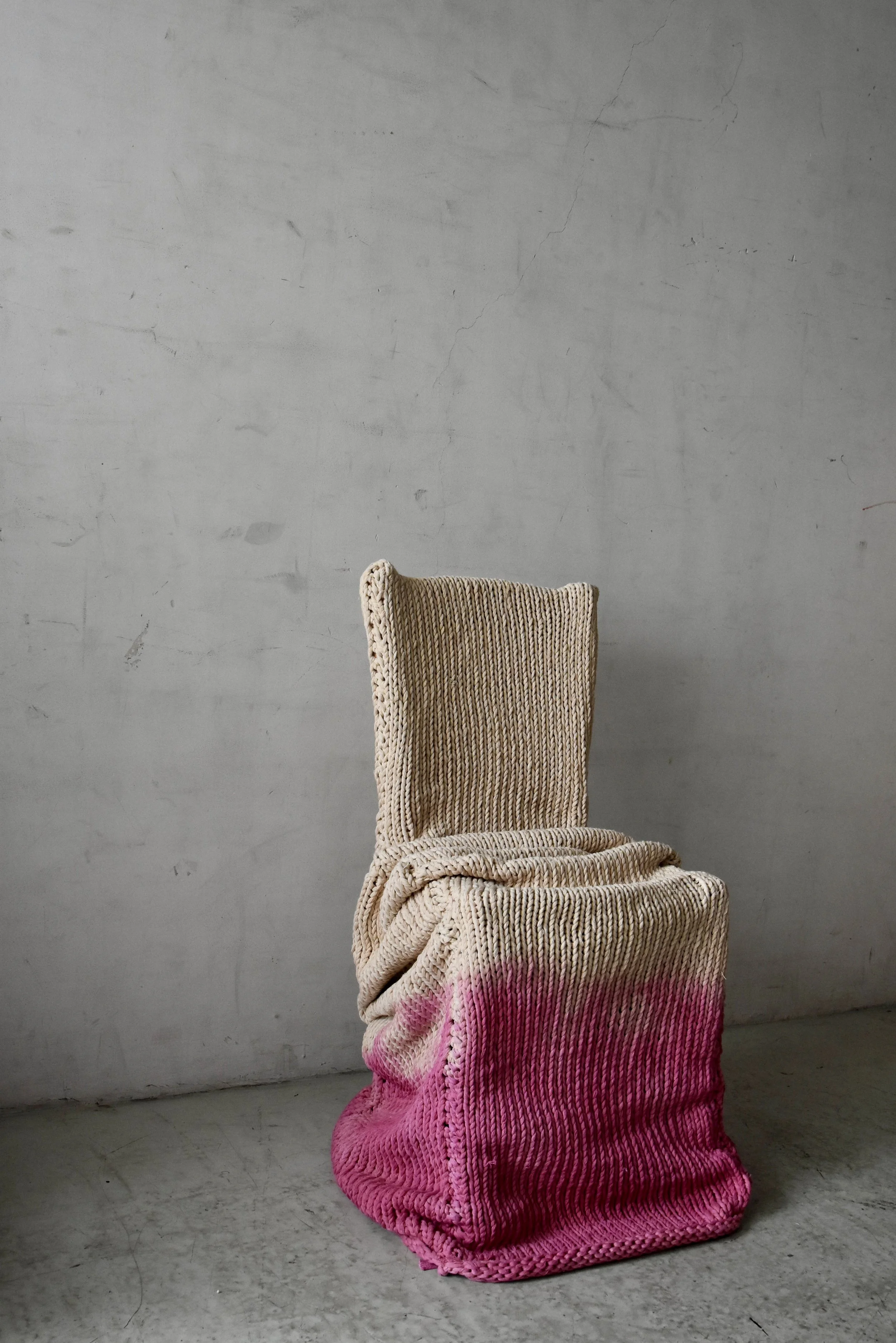 A place to sit on; A place to think on,2025, cotton yarn, fabric dye, dimensions vary