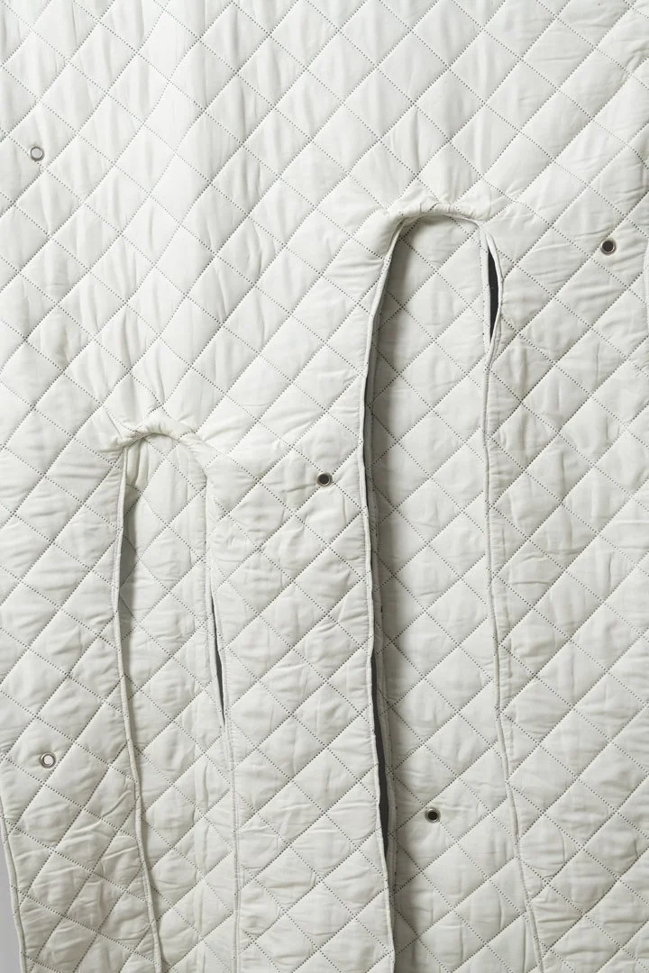 A bed of one’s own, 2025
stainless steel frame, fabric, cotton thread, cotton stuffing, eyelets, 192x129x41 cm