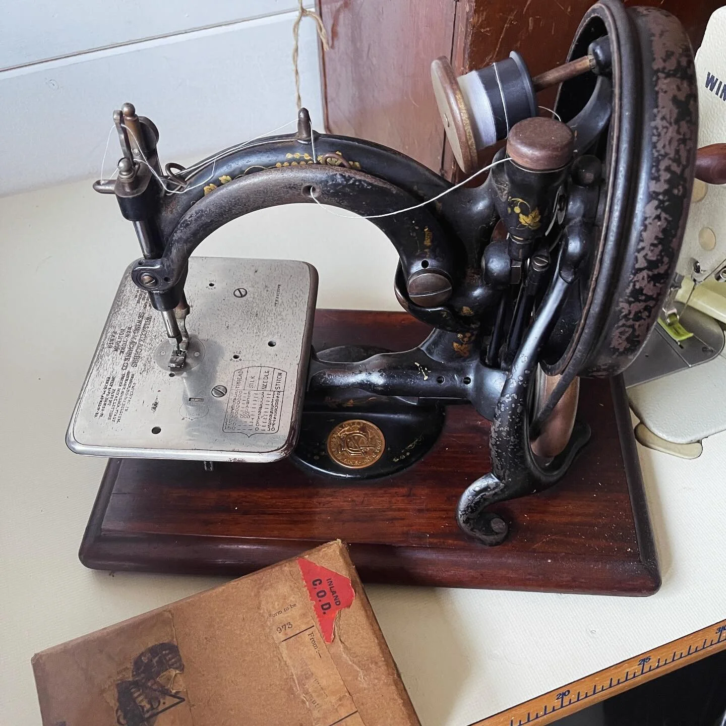 Check this out! Its an antique Wilcox&amp;Gibbs chain stitch sewing machine. Still working after 100 years. 😍