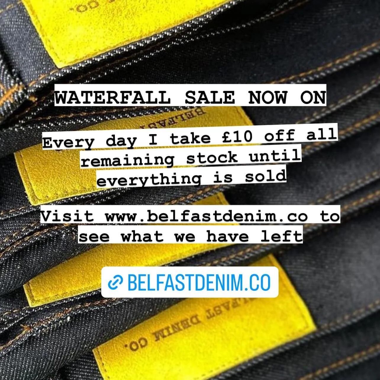 Waterfall Sale Now On - Every day I will be taking &pound;10 off all the remaining stock until every pair is sold. Visit www.belfastdenim.co to see what we have left.

#belfast #selvedgedenim