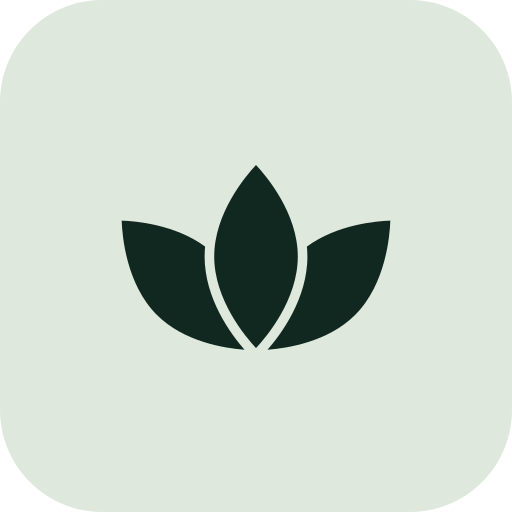 A minimalist black lotus flower icon on a light green background.