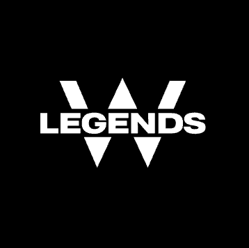 The word 'LEGENDS' in white, stylized text on a black background, with a triangular design below.
