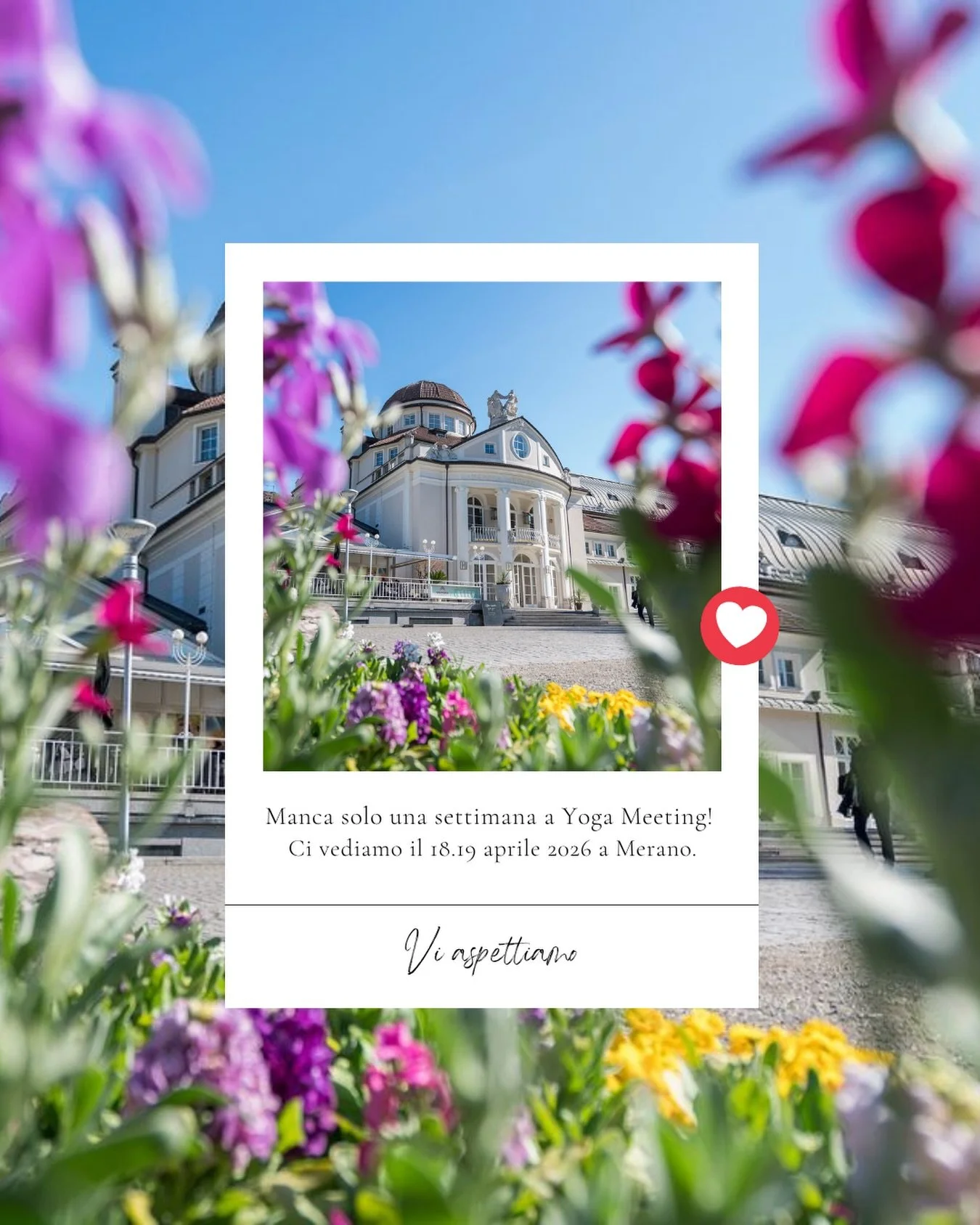 MANCA UNA SETTIMANA.
Sta per iniziare Yoga Meeting.

Due giornate dedicate alla pratica, alla consapevolezza e all&rsquo;incontro autentico tra persone. Un tempo per rallentare, ascoltare e ritrovare presenza.

Ci vediamo a Merano.
🪷

📍 Kurhaus Mer