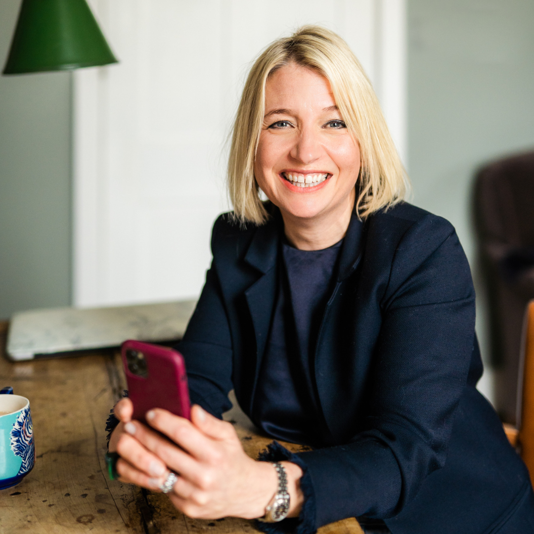 Graphic with the words "power hour" in bold, with "power" in dark blue and "hour" in pink, surrounded by pink and white concentric circles.