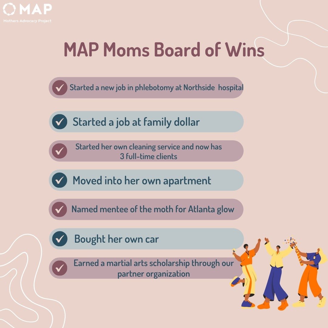 Each one of these wins belongs to one mom in our program here at MAP! Today we wanted to share a few of these achievements, because we are so proud of everything that they have accomplished so far! These moms continue to put in the work daily and ded