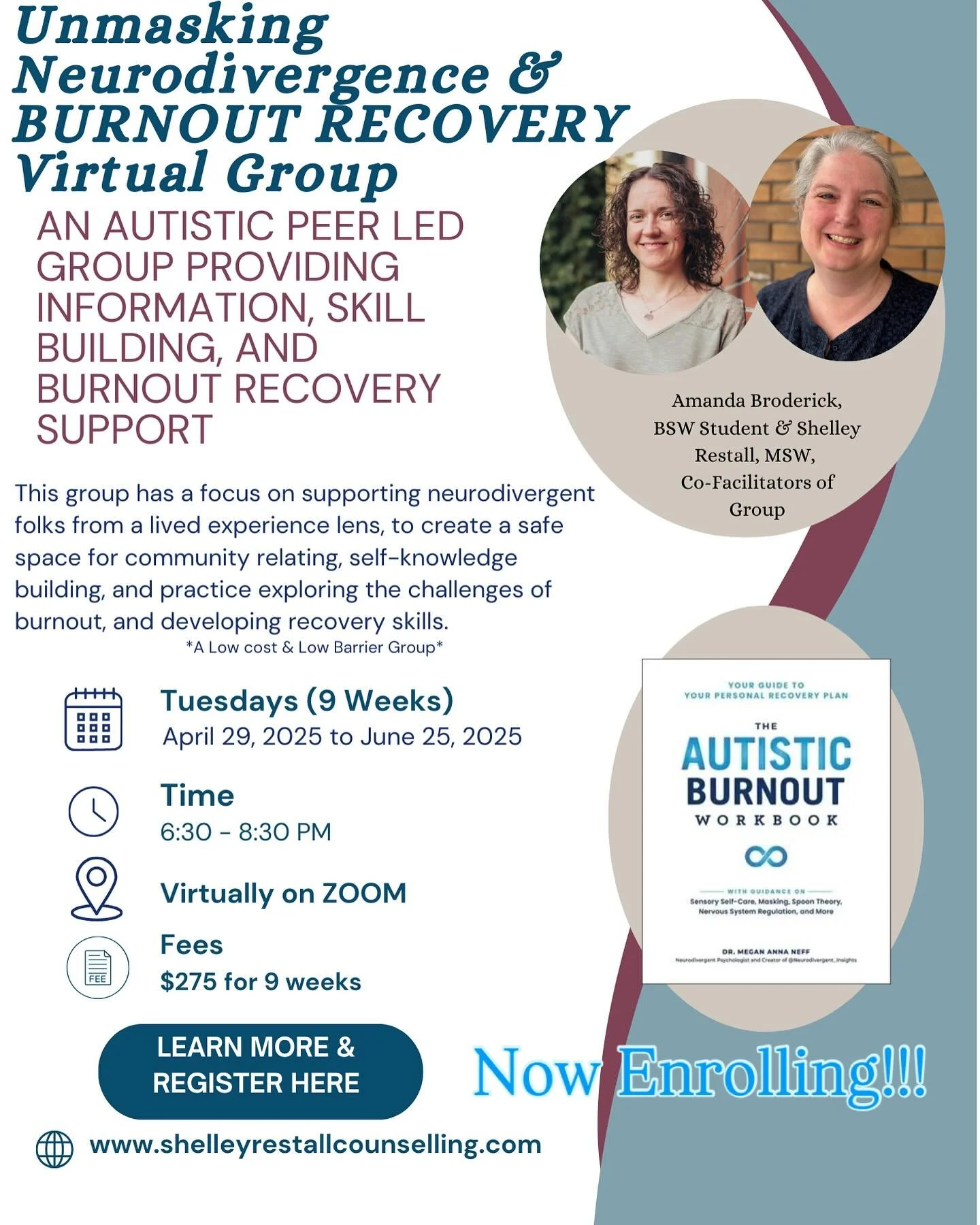 Currently Enrolling for our next Neurodivergent affirming virtual group focused on supporting BURNOUT AND THE RECOVERY PROCESS.