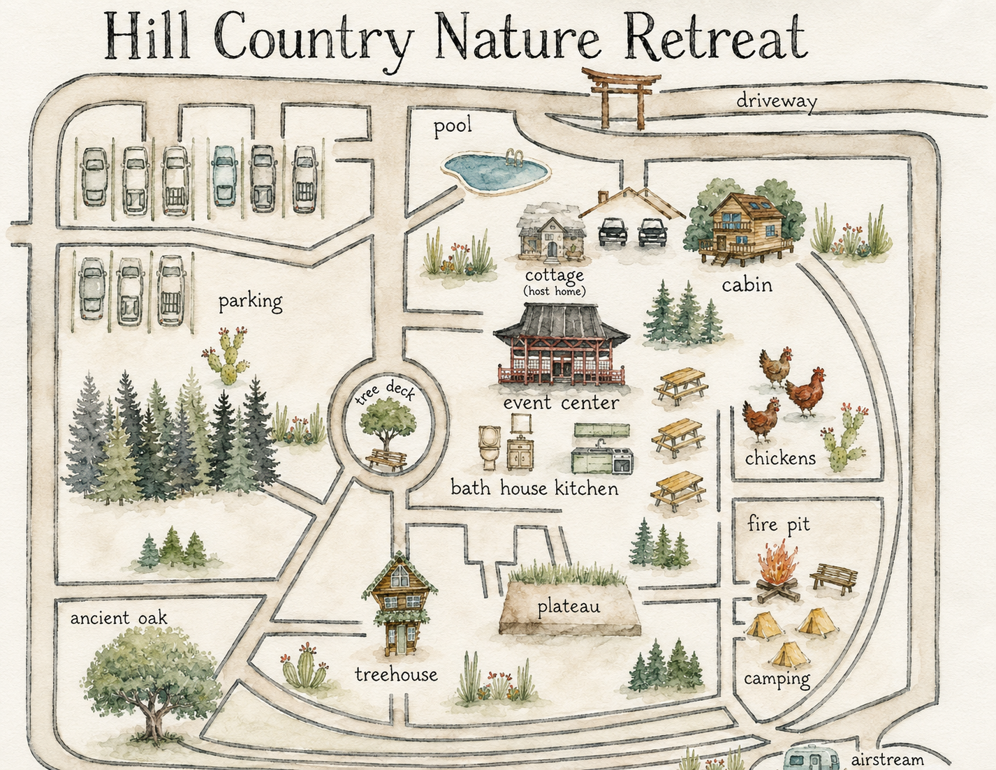 picture of a map of our property, including buildings and trails