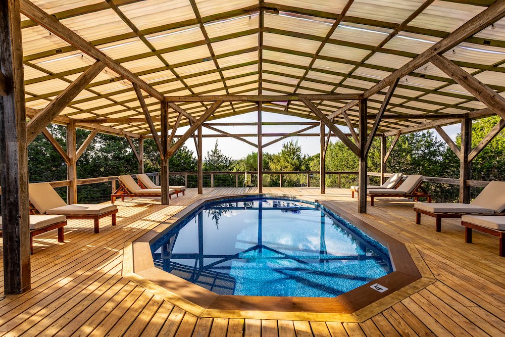 Our 15x30 covered pool is the perfect spot to cool off during your gathering.