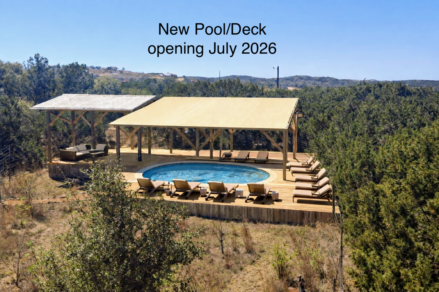 large covered pool deck and swimming pool