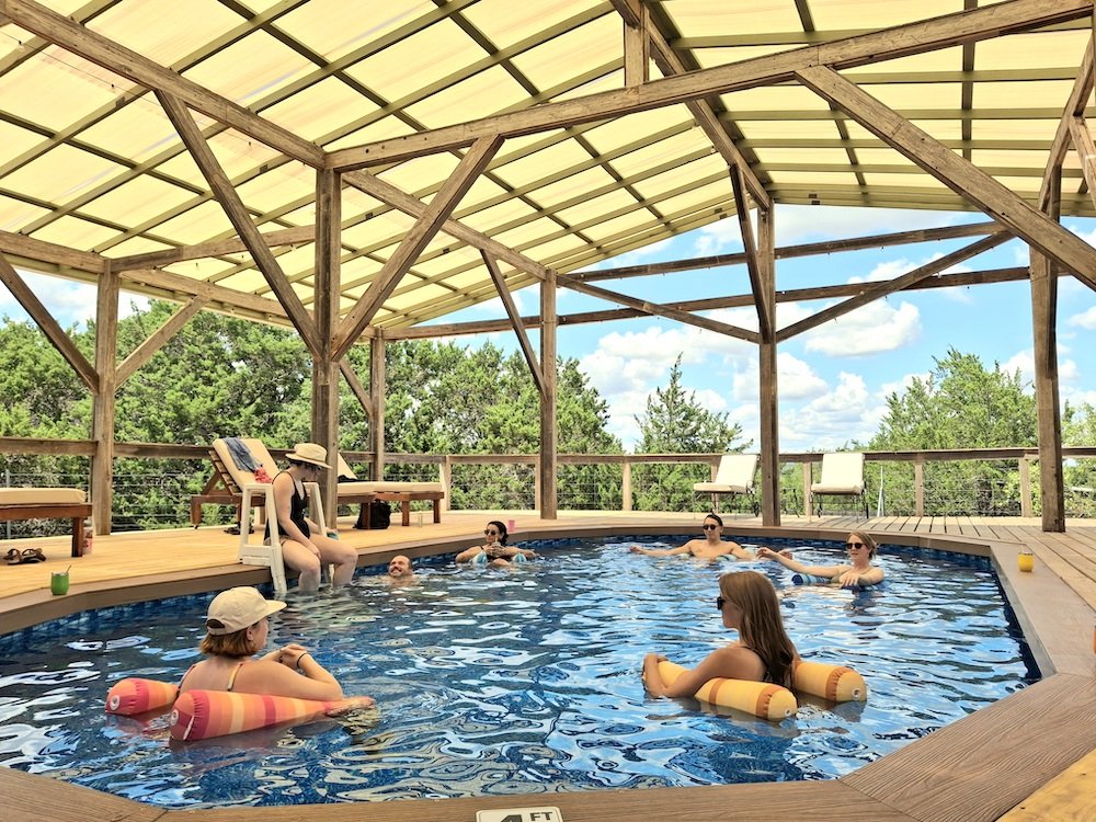 The water temp stays much cooler than a full sun pool! 