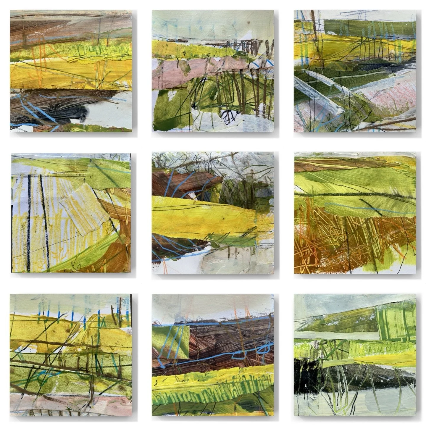 Loving the sweeping bands of yellow from the flowering rapeseed across the landscape. Collecting more inspiration for my next painting series, these are collages built from quick plein air sketches.

Still a few places left for my workshop &lsquo;The