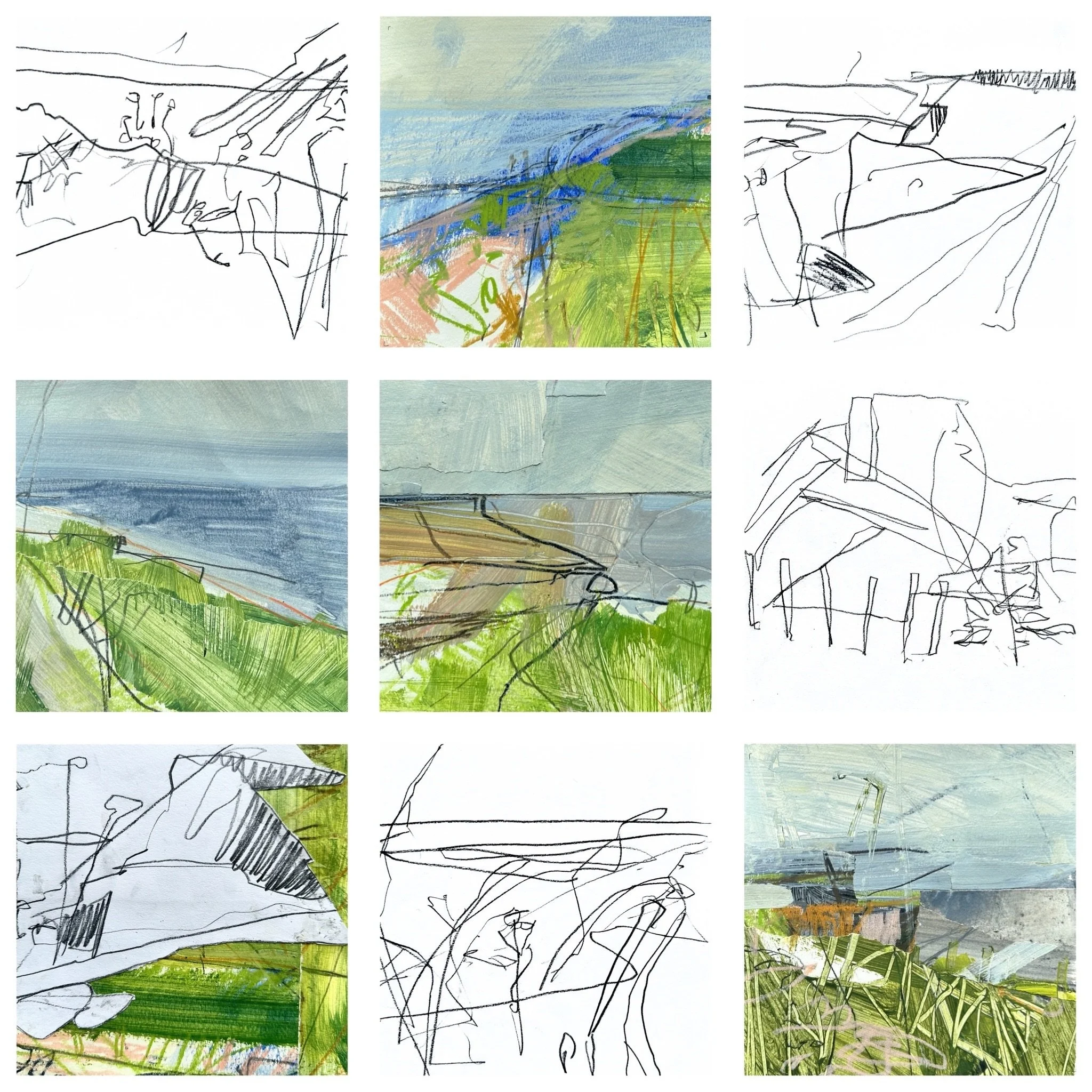 Preparation sketches for my workshop 
&lsquo;The Abstracted Landscape&rsquo; Looking forward to spending a creative day with everyone in Weybourne this coming Saturday.