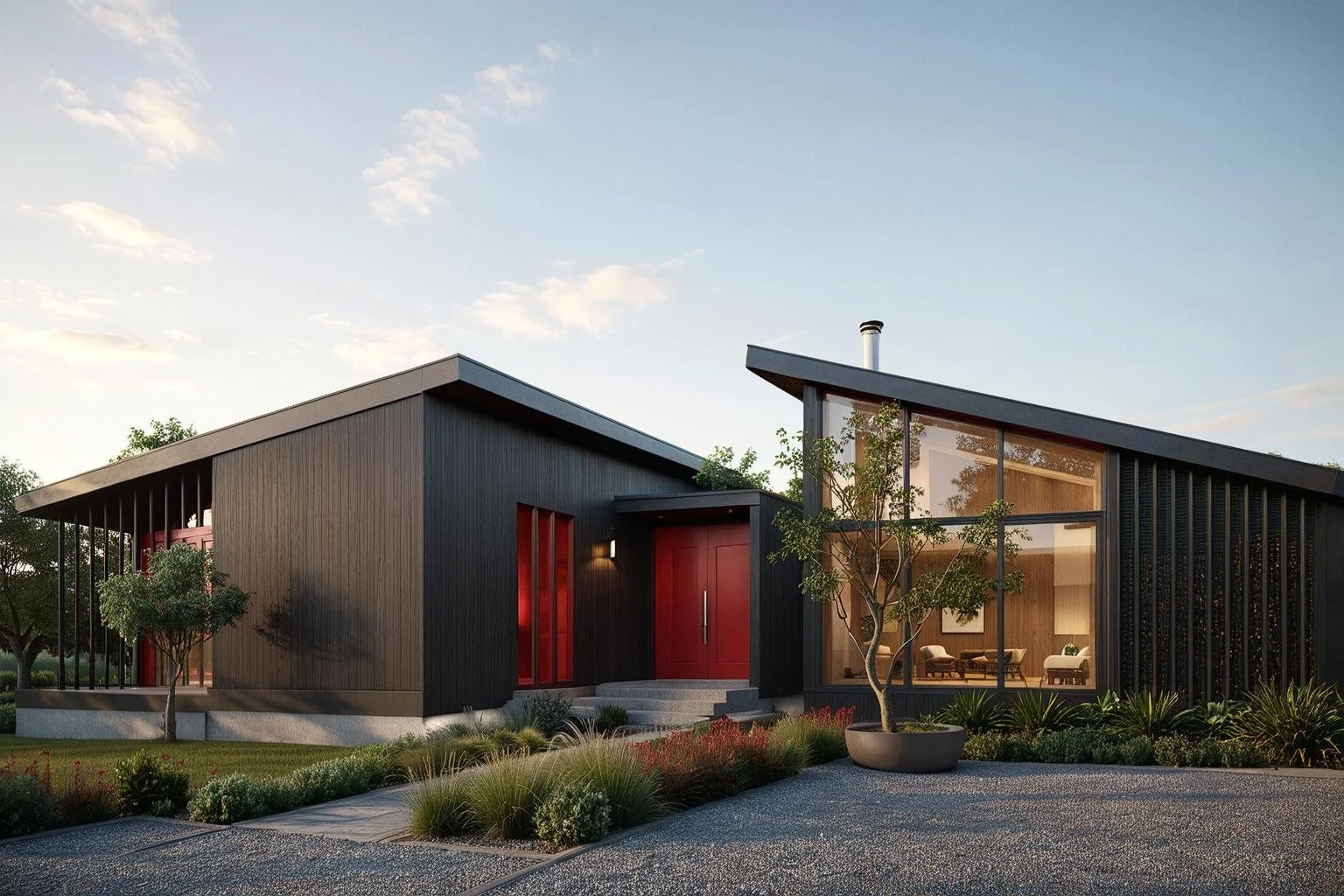 Puerta roja, alma sure&ntilde;a. ❤️ Esta casa del sur de Chile combina arquitectura en madera con dise&ntilde;o interior c&aacute;lido, luz natural y texturas nobles que invitan a quedarse.

📌&iexcl;Desliza, guarda e insp&iacute;rate para tu futuro 