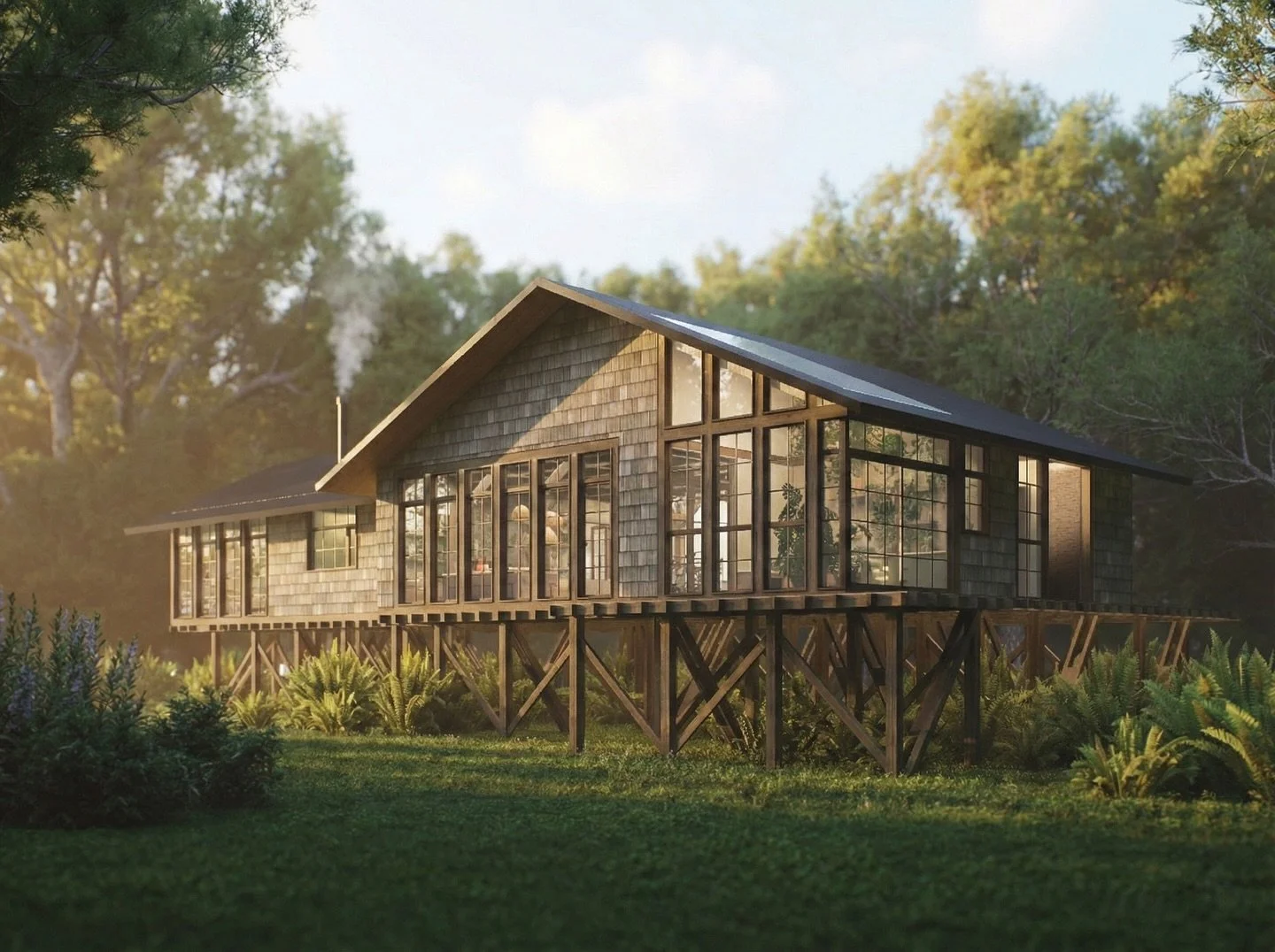 🏔️🌧️ Arquitectura que nace del lugar: la Casa BM en Ays&eacute;n respeta el lenguaje de la zona y se eleva sobre pilotes de madera para enfrentar el r&iacute;o cercano, que puede subir hasta 10 metros. Esta soluci&oacute;n mantiene la vivienda a sa