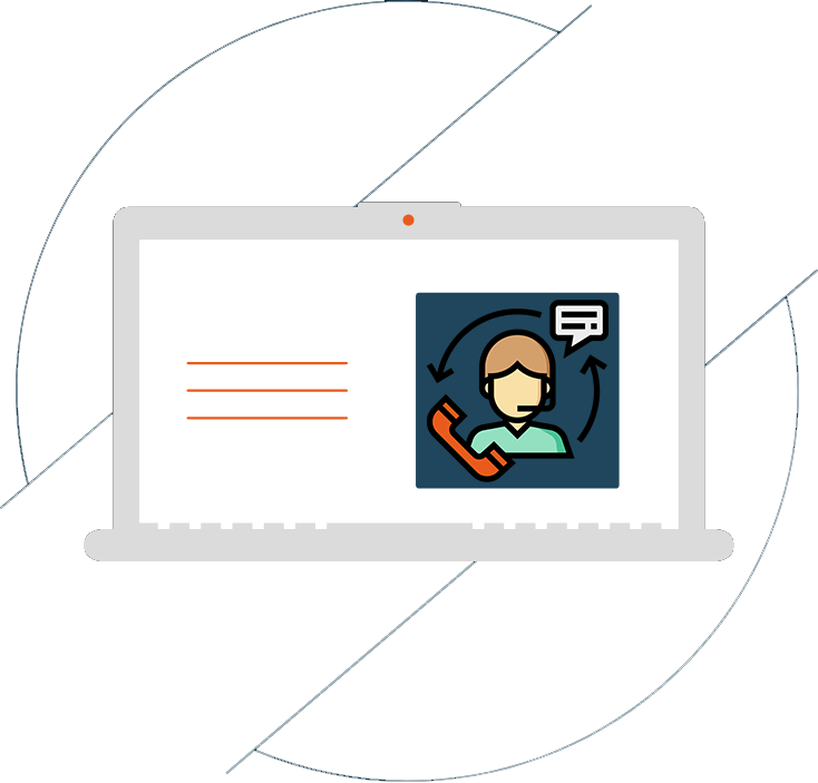 Illustration of a computer screen showing a customer support representative with a headset and a phone, representing customer service or tech support.