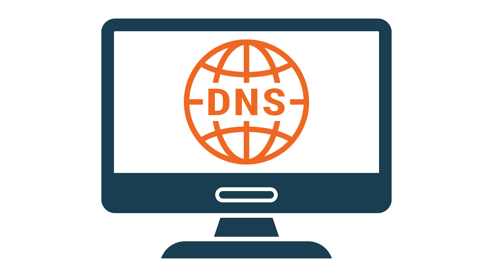 Computer monitor displaying a globe icon with the word DNS in the center, representing a DNS server or service.