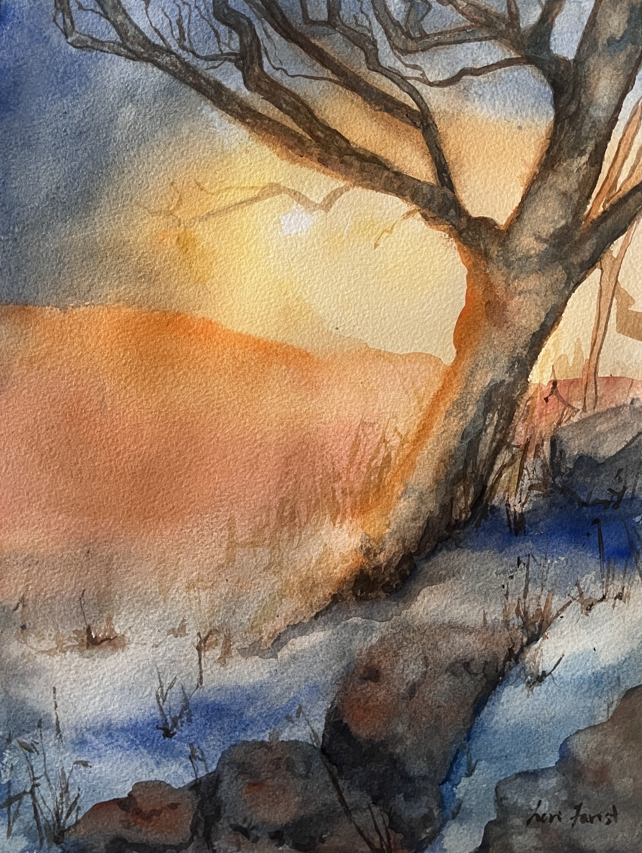 Tranquil Horizon: Watercolor Abstract Painting
