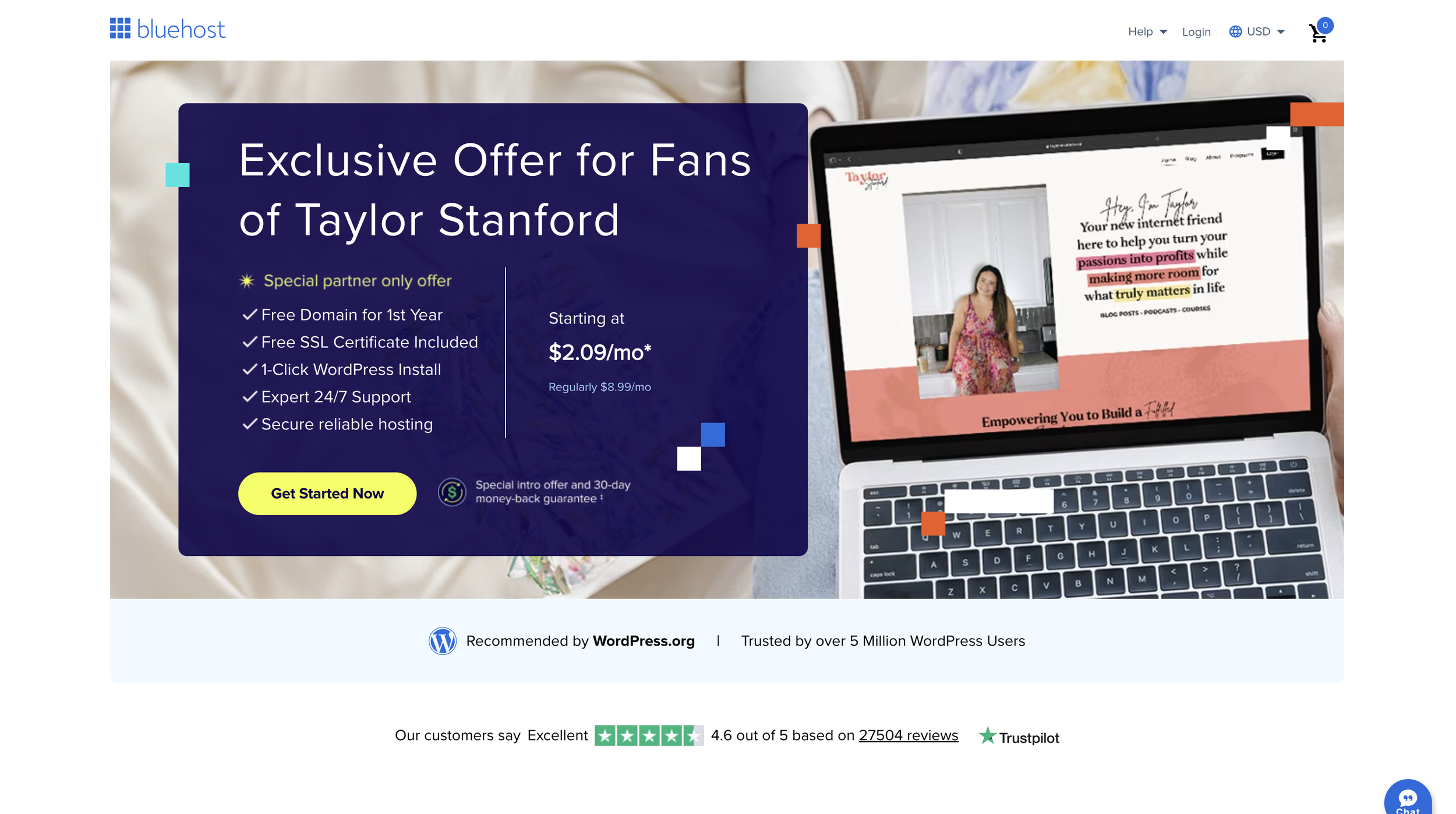Taylor Stanfords Exclusive Bluehost Discount Landing Page