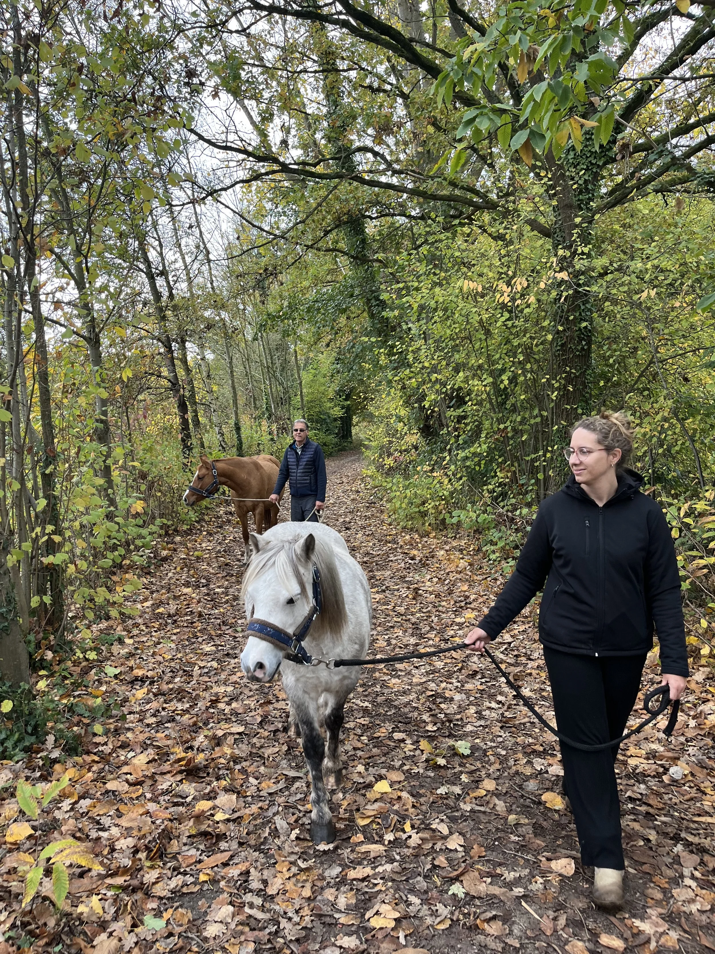 Nathalie & Guy op herfstwandeling met Twinkel & Raïa