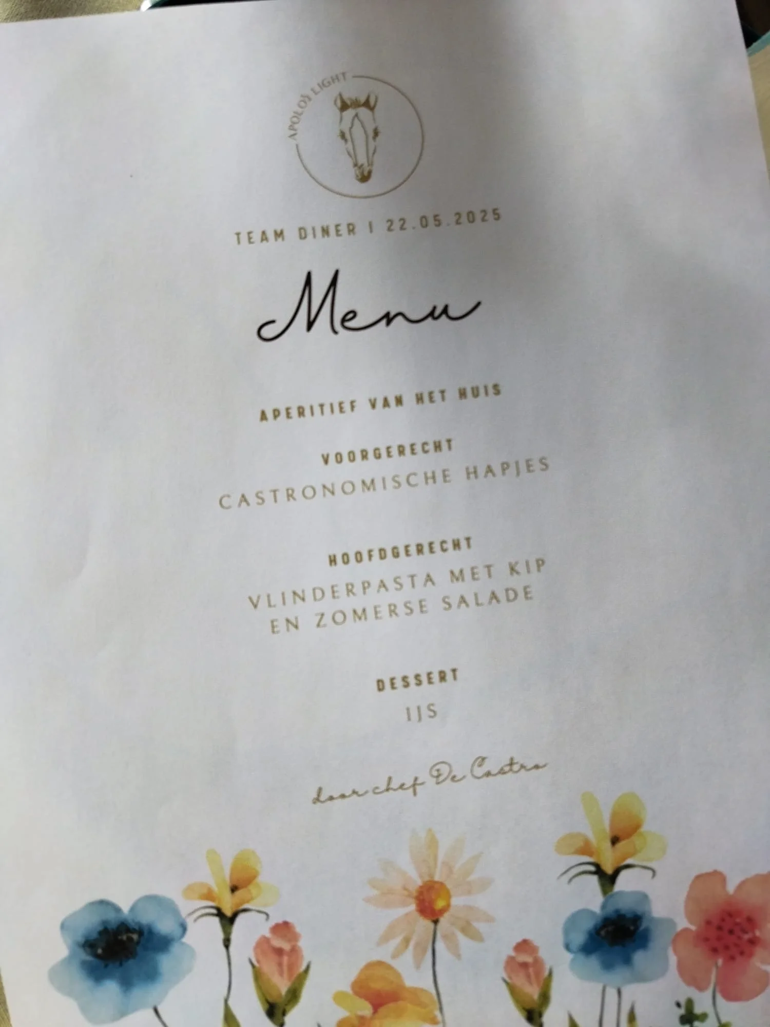 Onze Apolo's Light menu, geserveerd door chef De Castro. Met ontwerp en tafeldecoratie door Steffi.