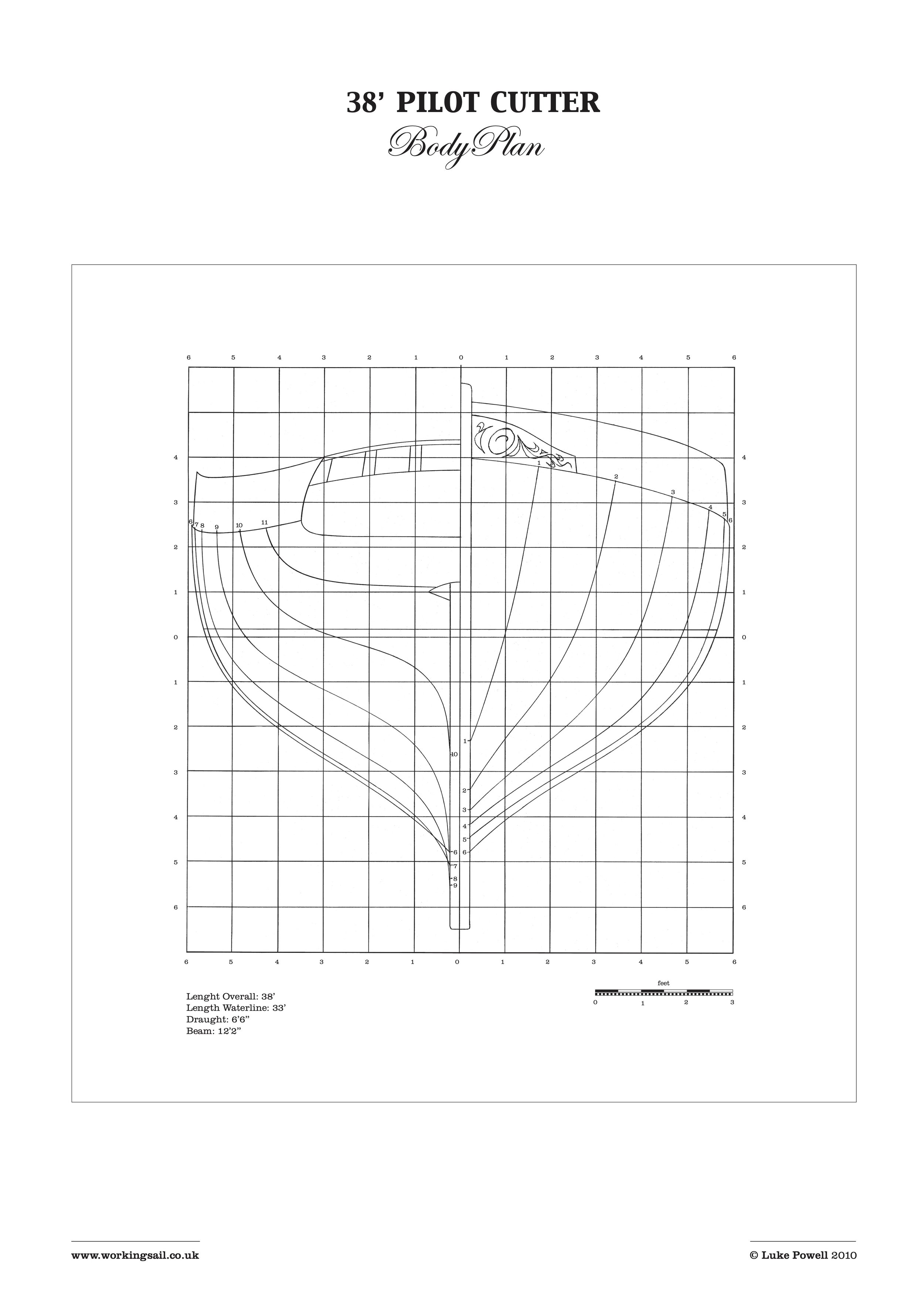 38ft Pilot Cutter Plans- Body Plan