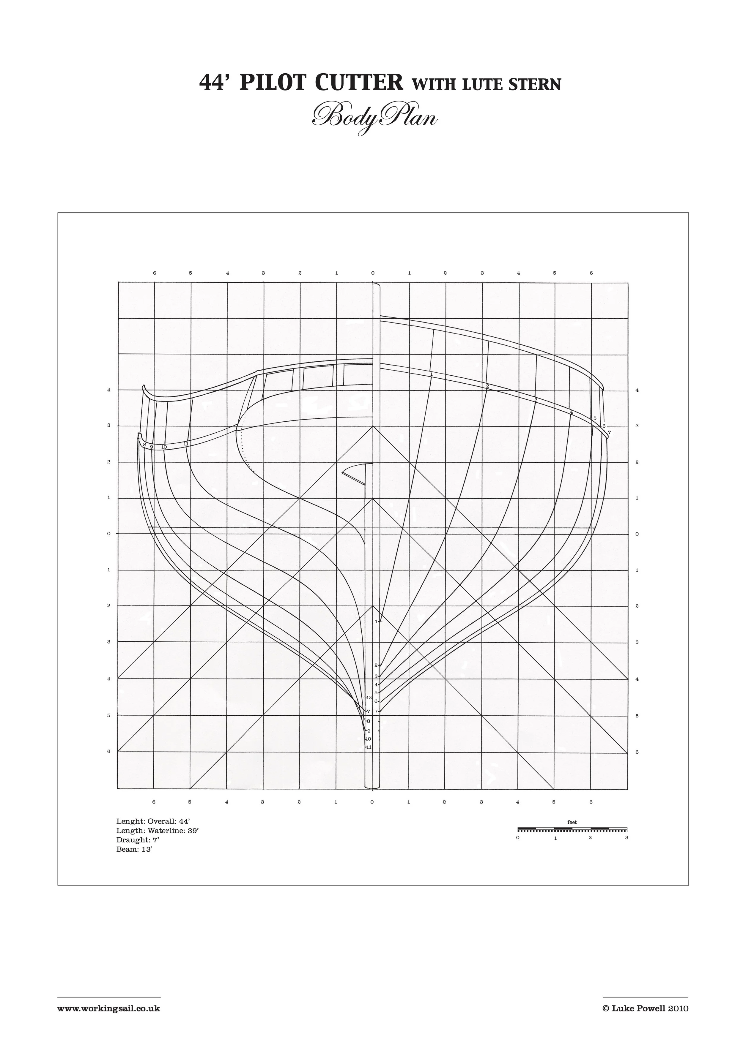 44ft Lute stern Pilot Cutter plans - Body Plan — Working Sail
