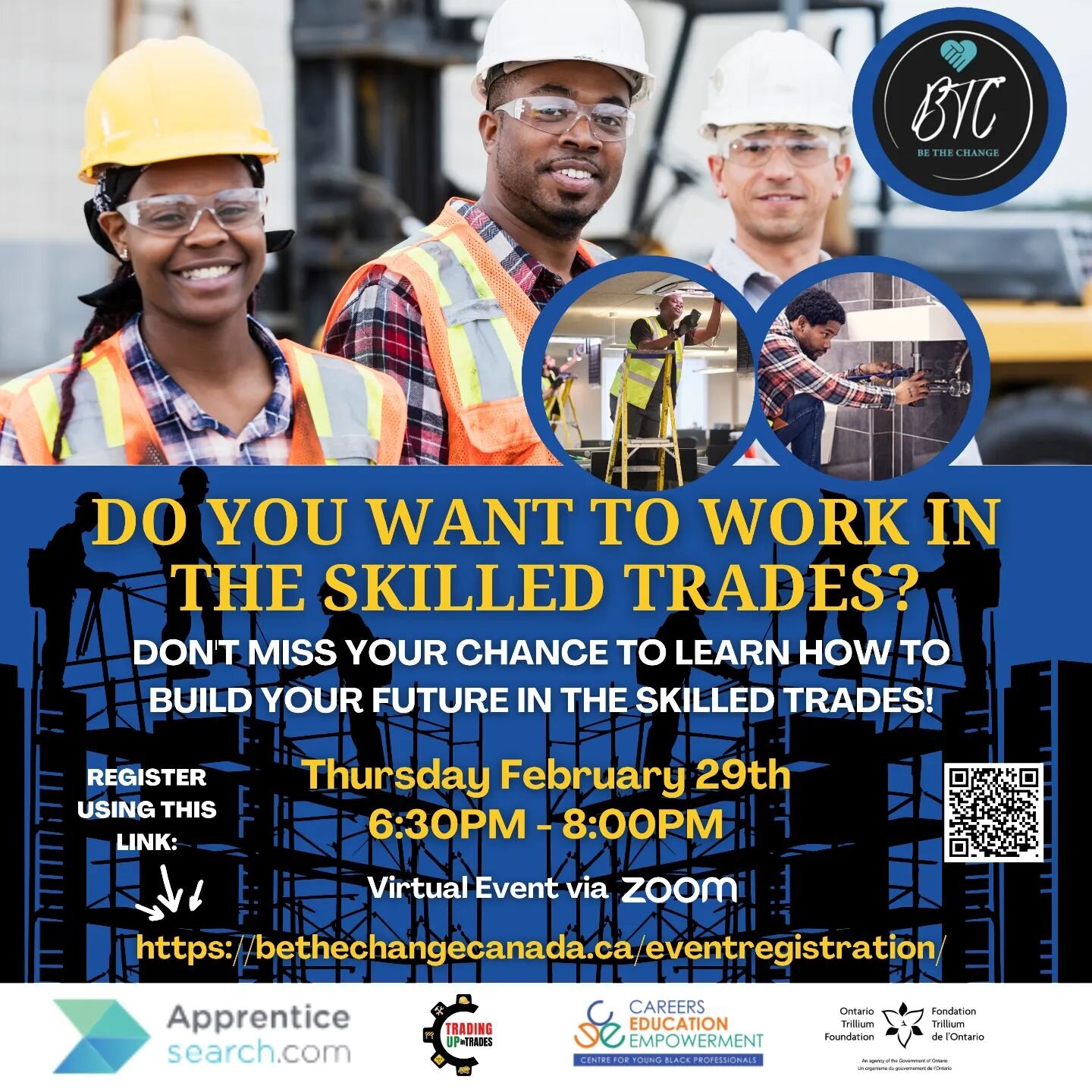 Join us TOMORROW with @apprenticesearch&nbsp;@bethechangepeel and our very own @camwalwyn - Skilled Trade pros to explore the&nbsp;many opportunities the Skilled Trades has to offer!&nbsp;

🗓️ WHEN: Thursday, February 29&nbsp;
⌚TIME: 6:30PM - 8:00PM