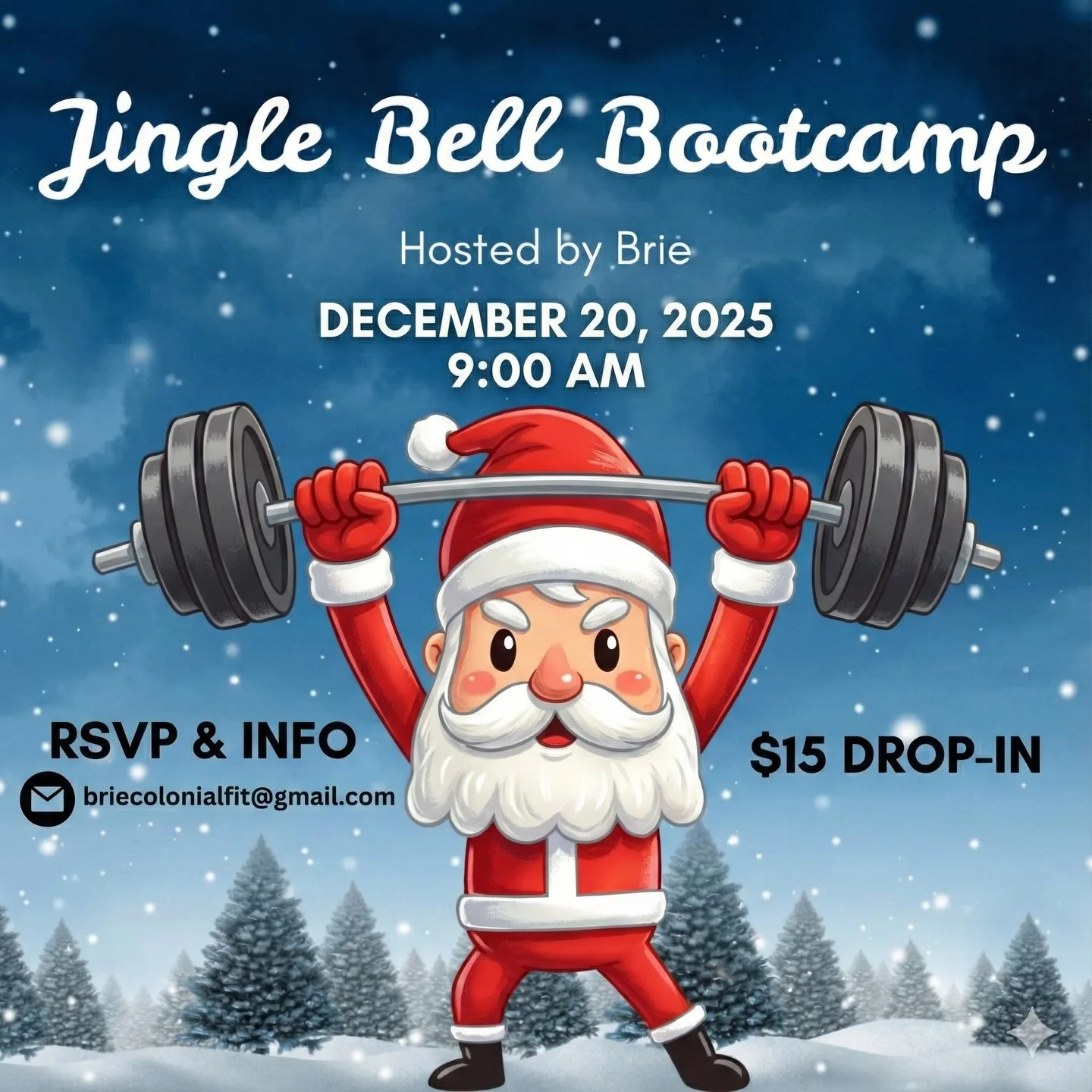 Jingle all the way to a better workout 🎄🔥
Join us this Saturday for Brie&rsquo;s Jingle Bell Bootcamp!

💲 $15 drop-in
📲 Don&rsquo;t forget to RSVP

Let&rsquo;s move, sweat, and have some fun!