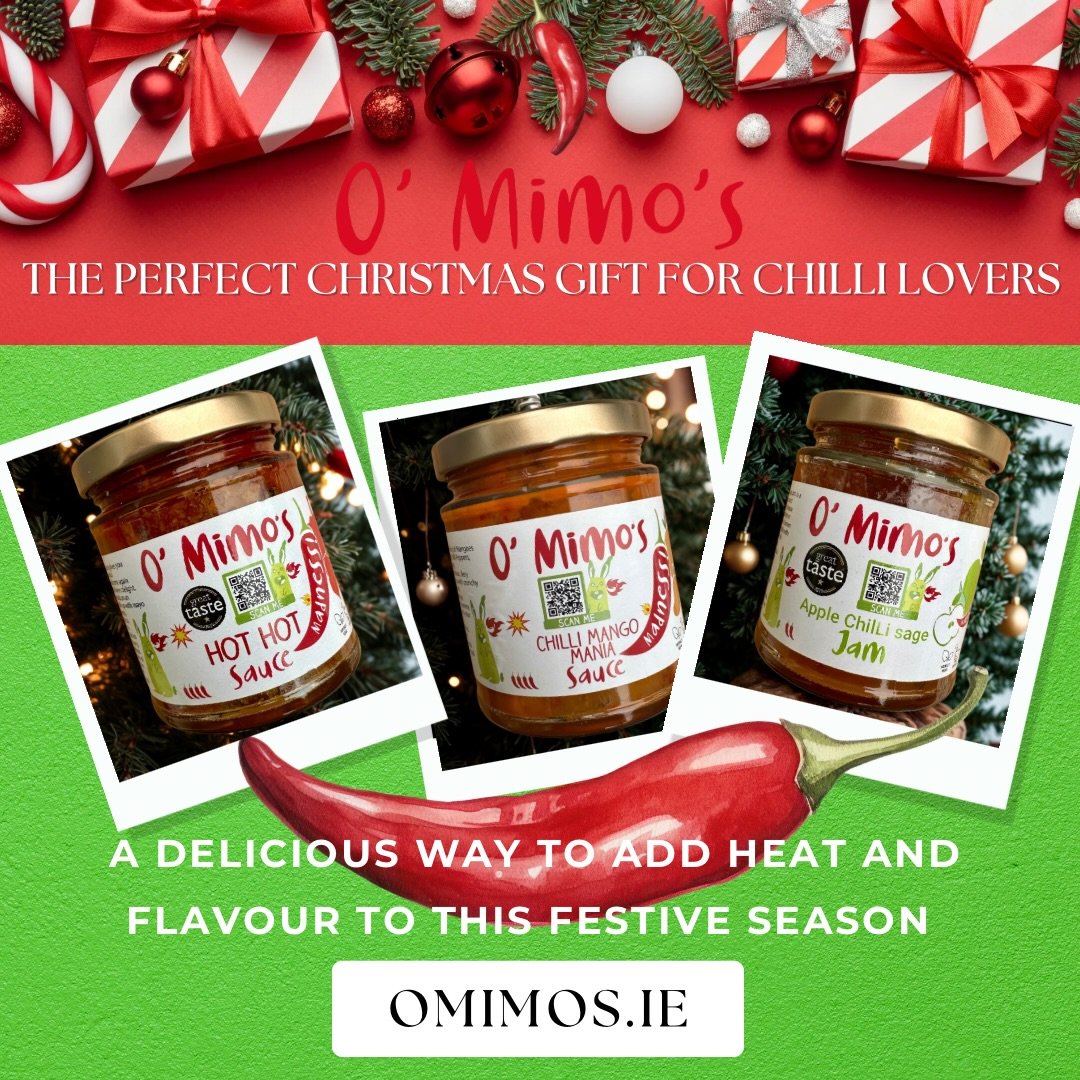 🎄🌶️ The Perfect Gift for Chilli Lovers! 🎁
This Christmas, treat someone special to the @omimos.chillimadness Gift Box, a delicious trio of handcrafted flavours made in Laois with love (and a little madness!) @gs_gourmet_jams factory 
Each box incl