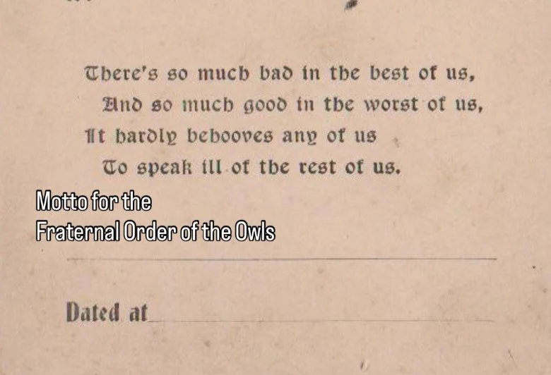 If you were walking down Pryor in 1921 you may have come across a member of the Fraternal Order of Owls. One of the many fraternal orders that were popular in the 20s. At its height there were 3 million members and 800 &ldquo;Nests&rdquo; around the 