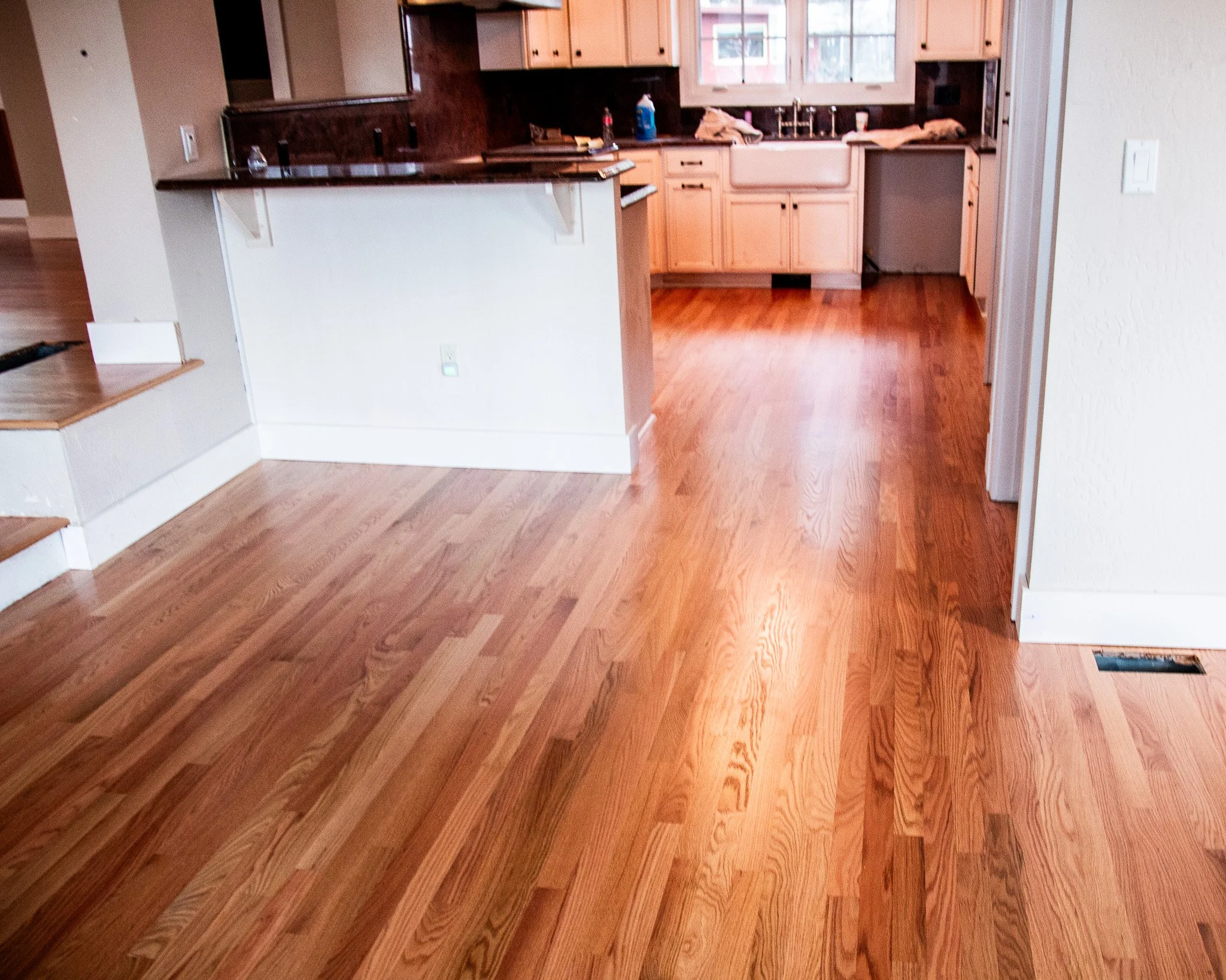 Red Oak Hardwood floor refinish and install in Coeurdalene, Idaho and Spokane Washington 