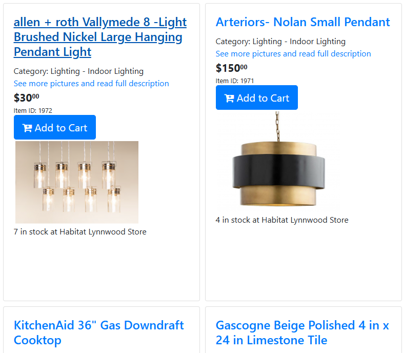 Different store items of a Habitat online shop