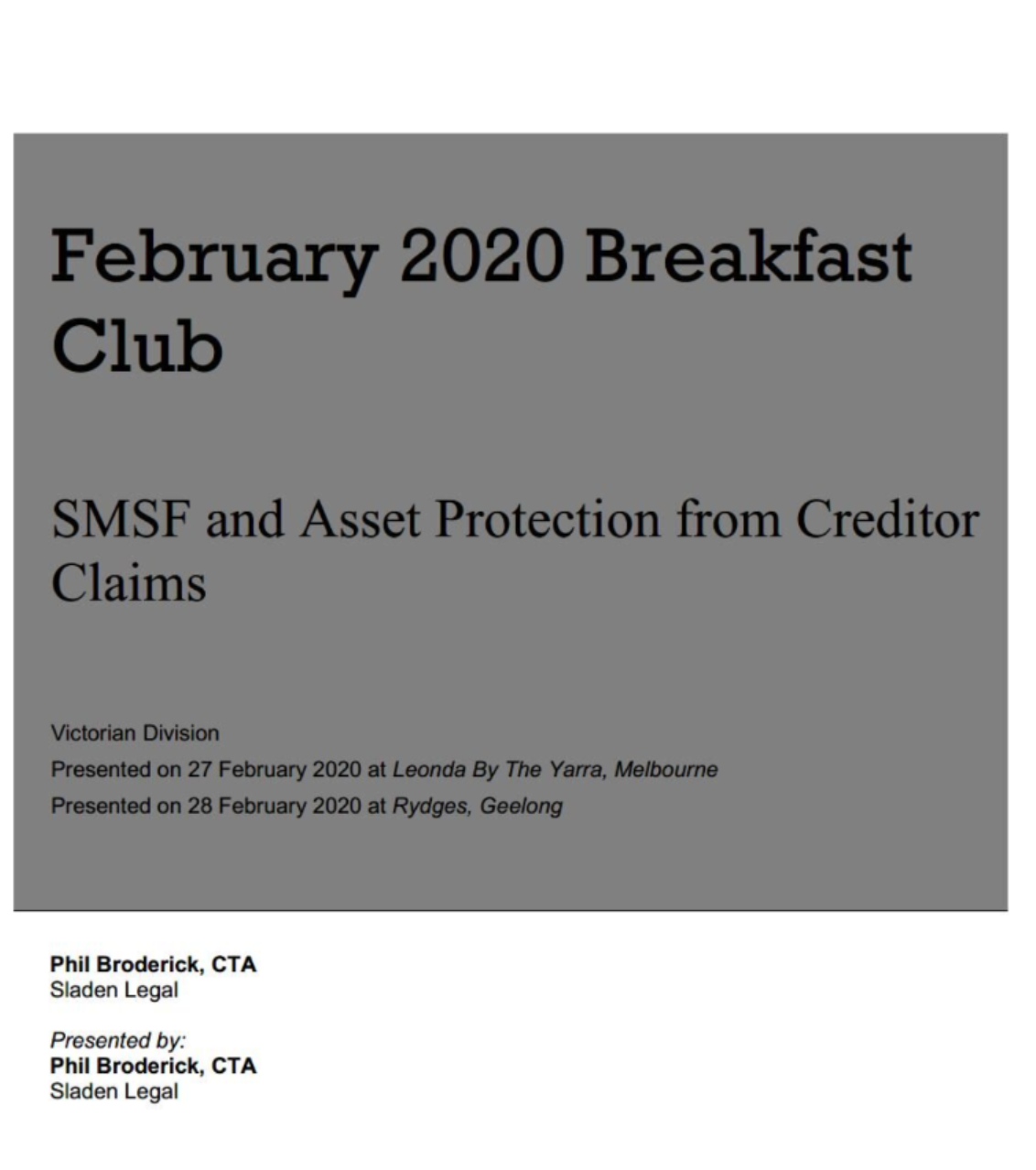 SMSF and Asset Protection from Creditor Claims