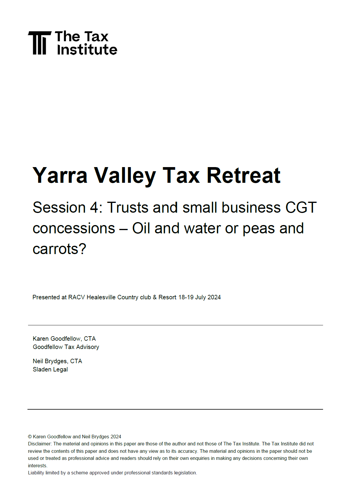 Session 4: Trusts and small business CGT concessions – Oil and water or peas and carrots?