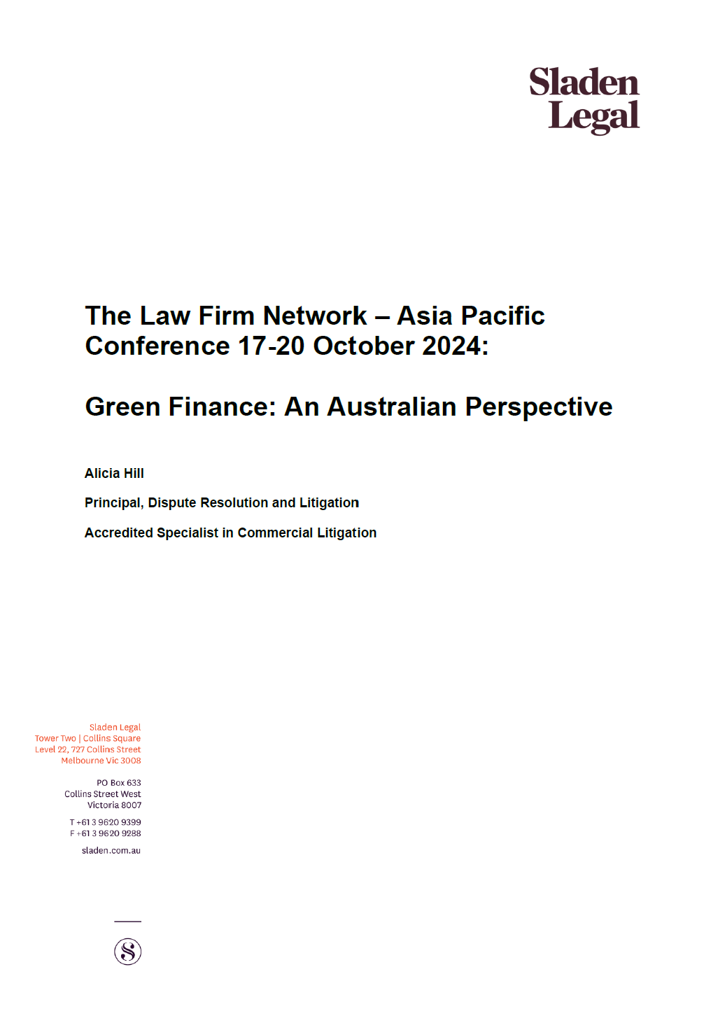 Green Finance: An Australian Perspective