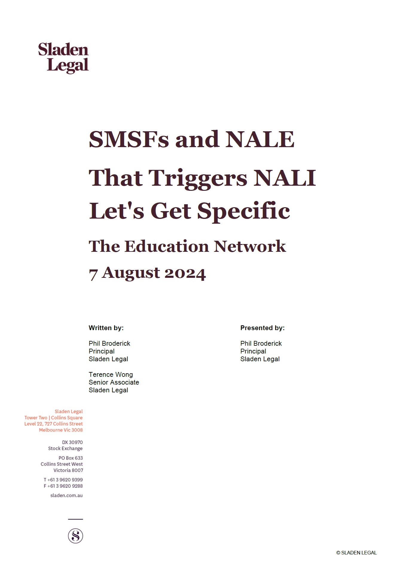 SMSFs and NALE  That Triggers NALI  Let's Get Specific  