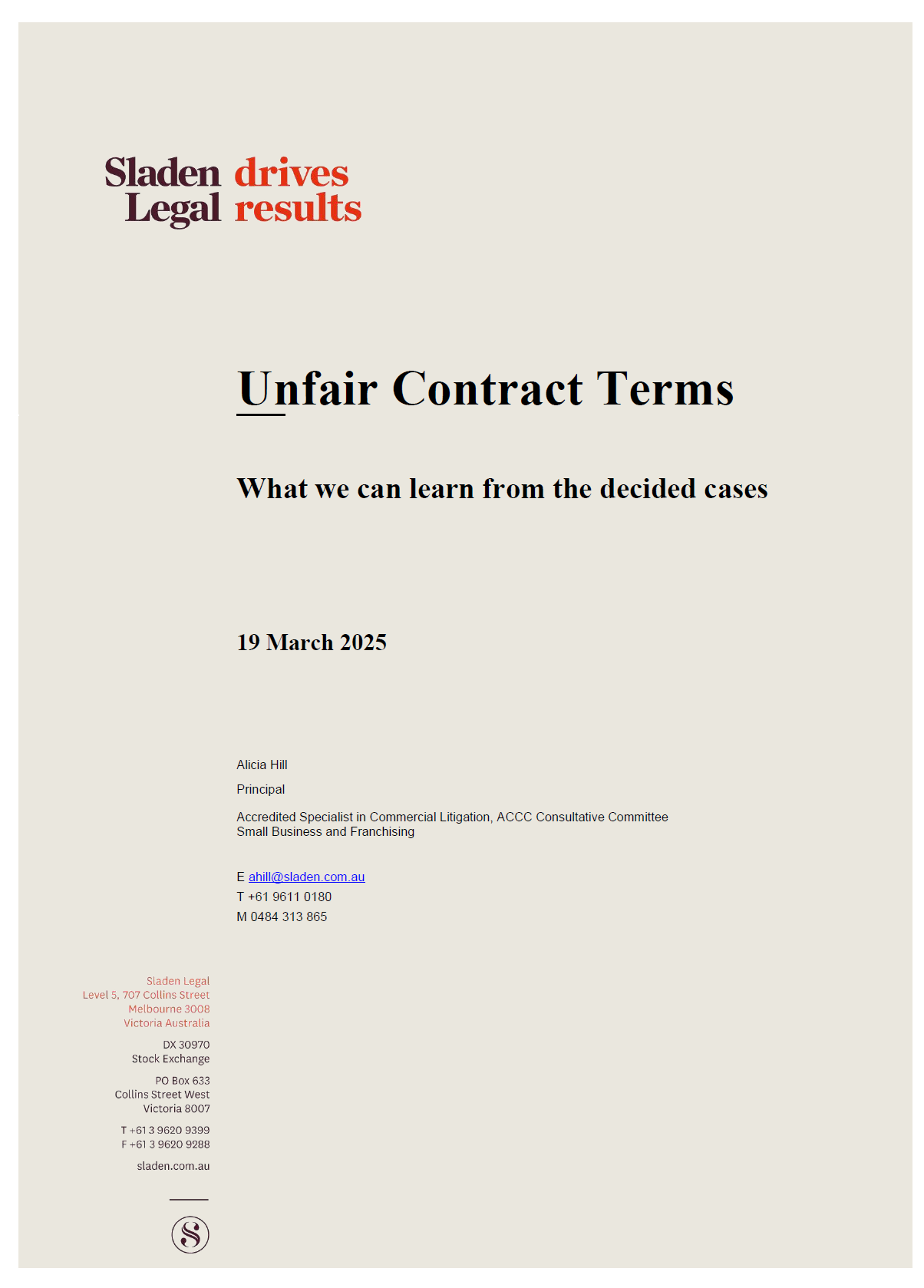 Unfair Contract Terms What we can learn from the decided cases