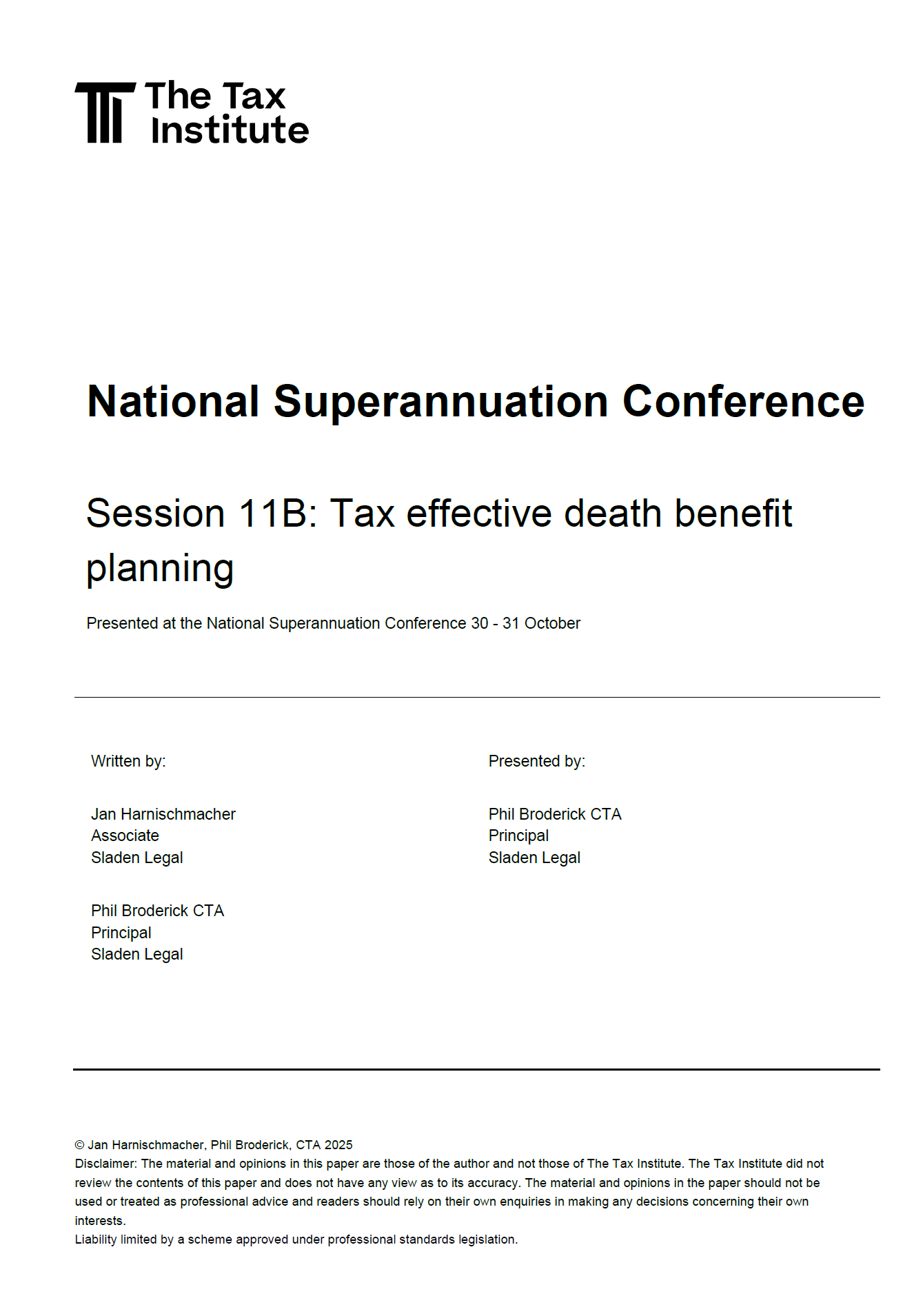 Session 11B: Tax effective death benefit planning