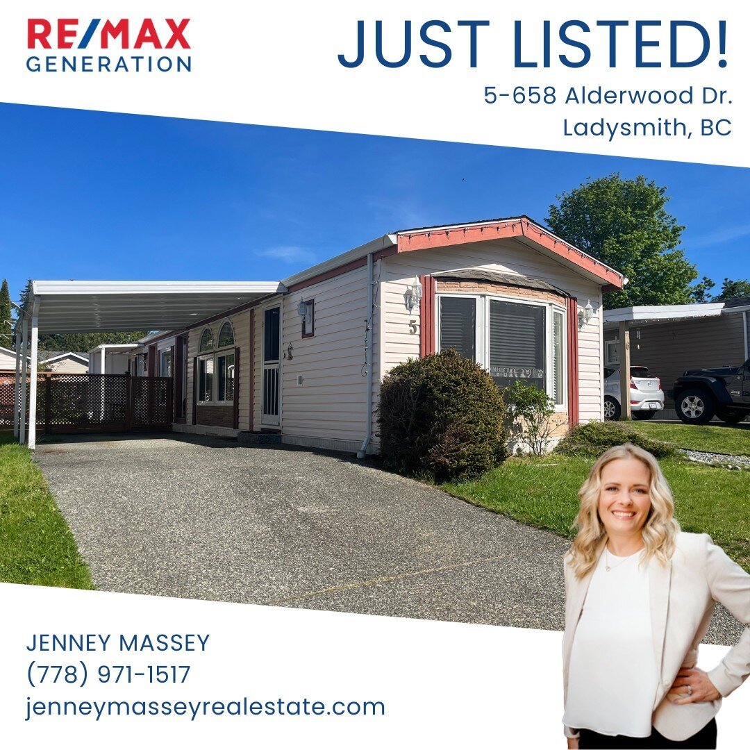 JUST LISTED! 🏡 

📍 5 - 658 Alderwood Dr. Ladysmith, BC 
✨ $322,900
MLS&reg;️931658
🛏️ 2 Bedrooms
🛁 2 Bathrooms
📐 930 Sq Ft

MLS&reg; : 931658

Enjoy this lovely well maintained 2 bed and 2 bath manufactured home in one of the most beautiful 55+ 