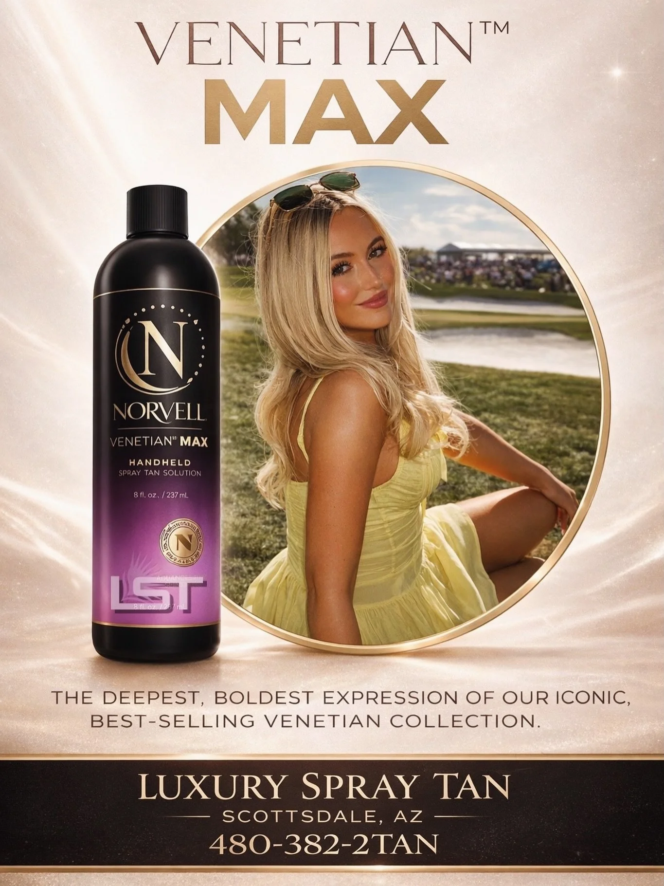 NEW COLOR ALERT 🚨 This one is deep, bold and brown with a 12+ hour setting time.  When your tan looks this good, everything else is just the outfit 💛
Seamless color. Clean tan lines. Zero orange.

This is the Luxury Spray Tan difference.

#LuxuryGl