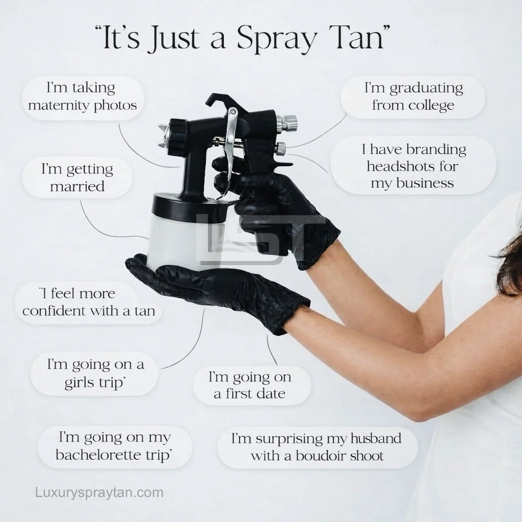 Reasons to spray tan - 
&bull; Confidence
&bull; Even skin tone
&bull; Less makeup, more glow
&bull; Feeling put together on a regular Thursday

It&rsquo;s not extra.
It&rsquo;s self-care!

#LuxurySelfCare
#EvenSkinGlow
#SprayTanLife
#ThursdayGlow
#L