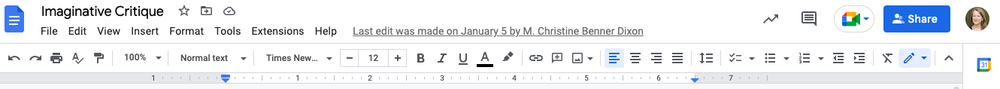 Basic toolbar and menu from the top of a Google Doc.