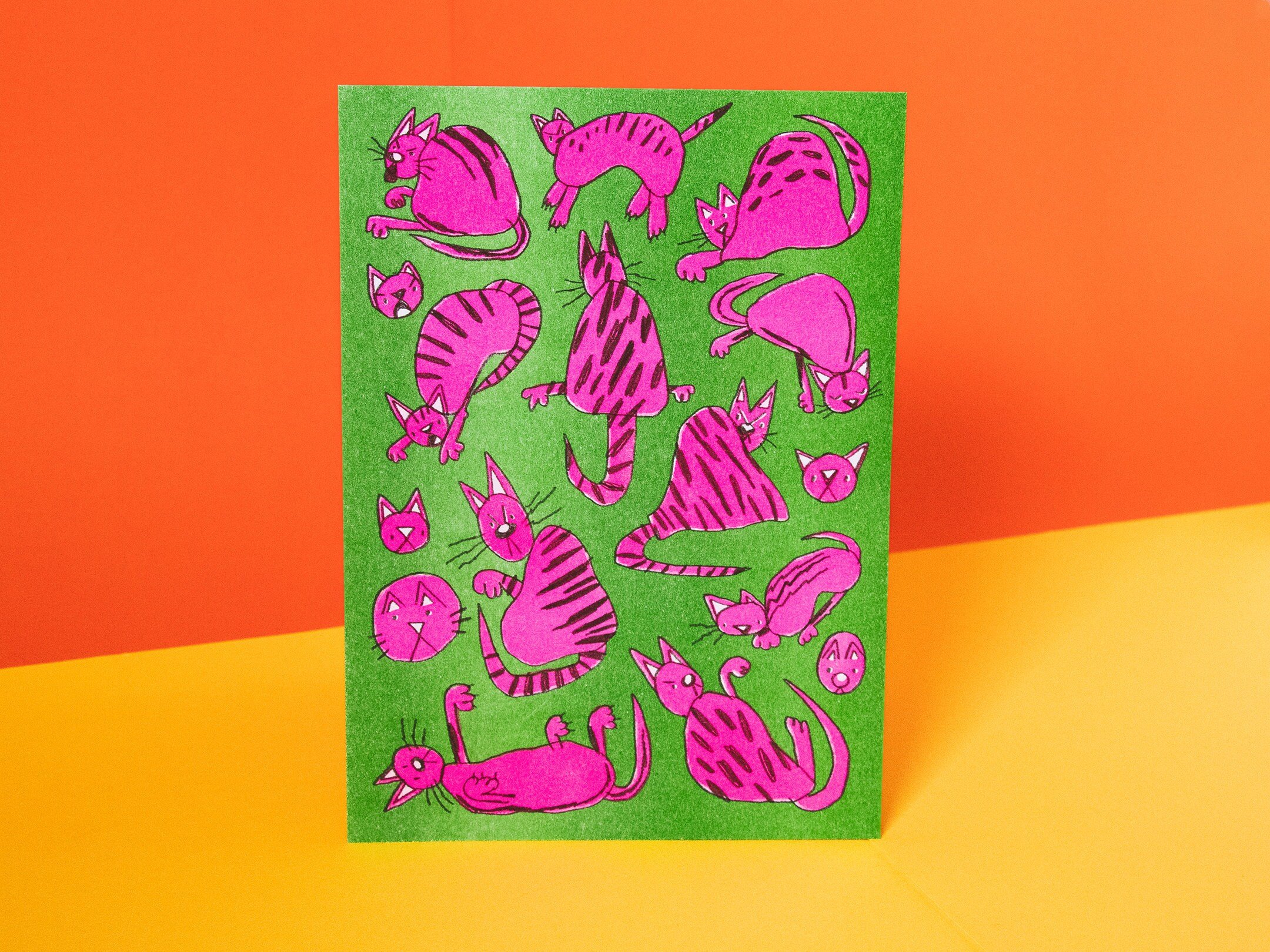 Cat-Shaped Risograph Print