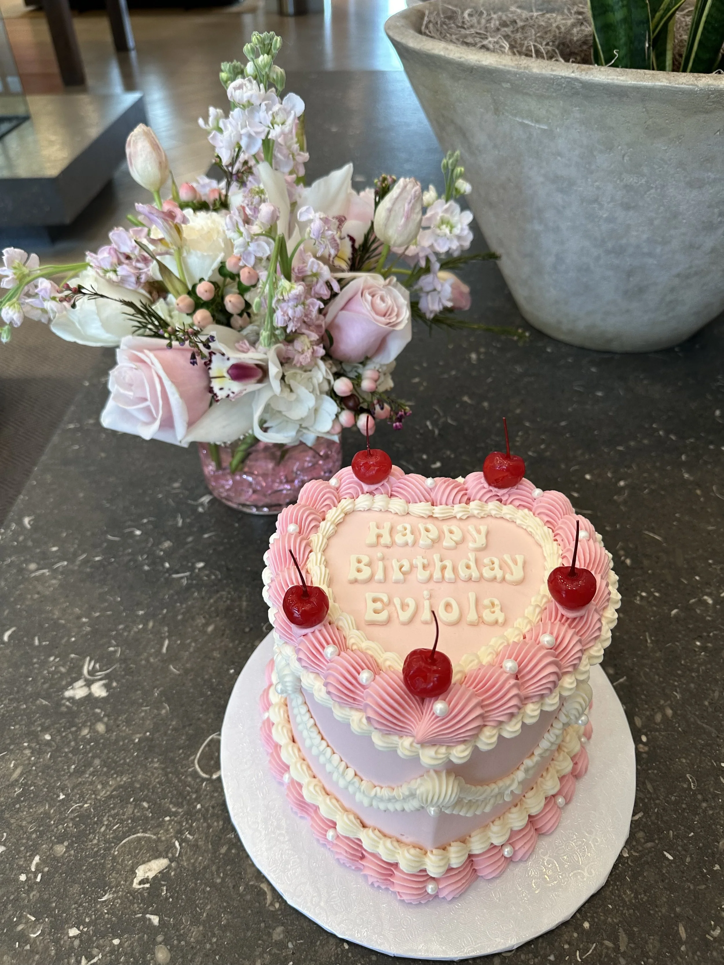 6" Heart Cake with Vintage Piping and Cherries
